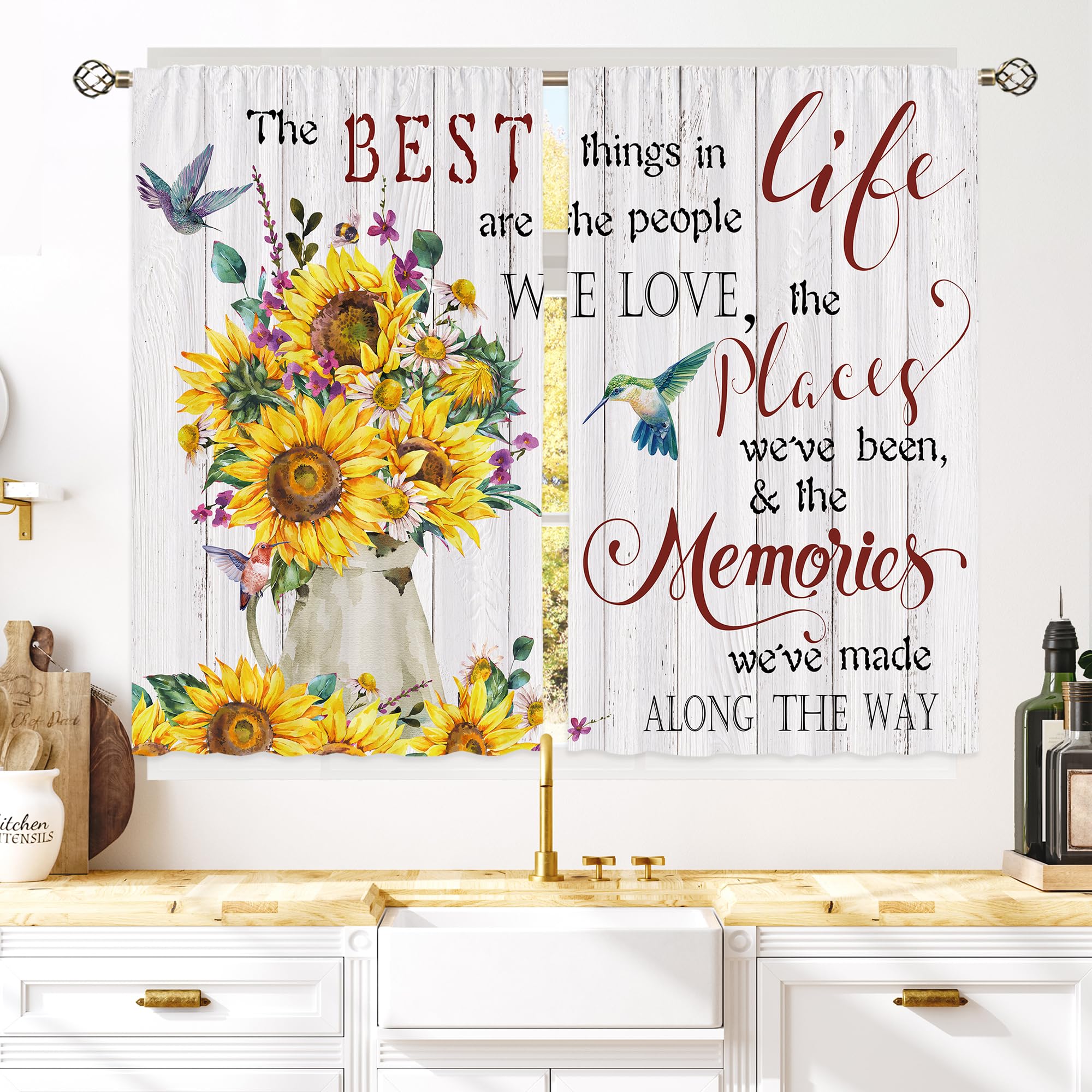 Floral Kitchen Curtains Daisy Rustic Vintage Flower Inspirational Small Short Cafe Window Curtains