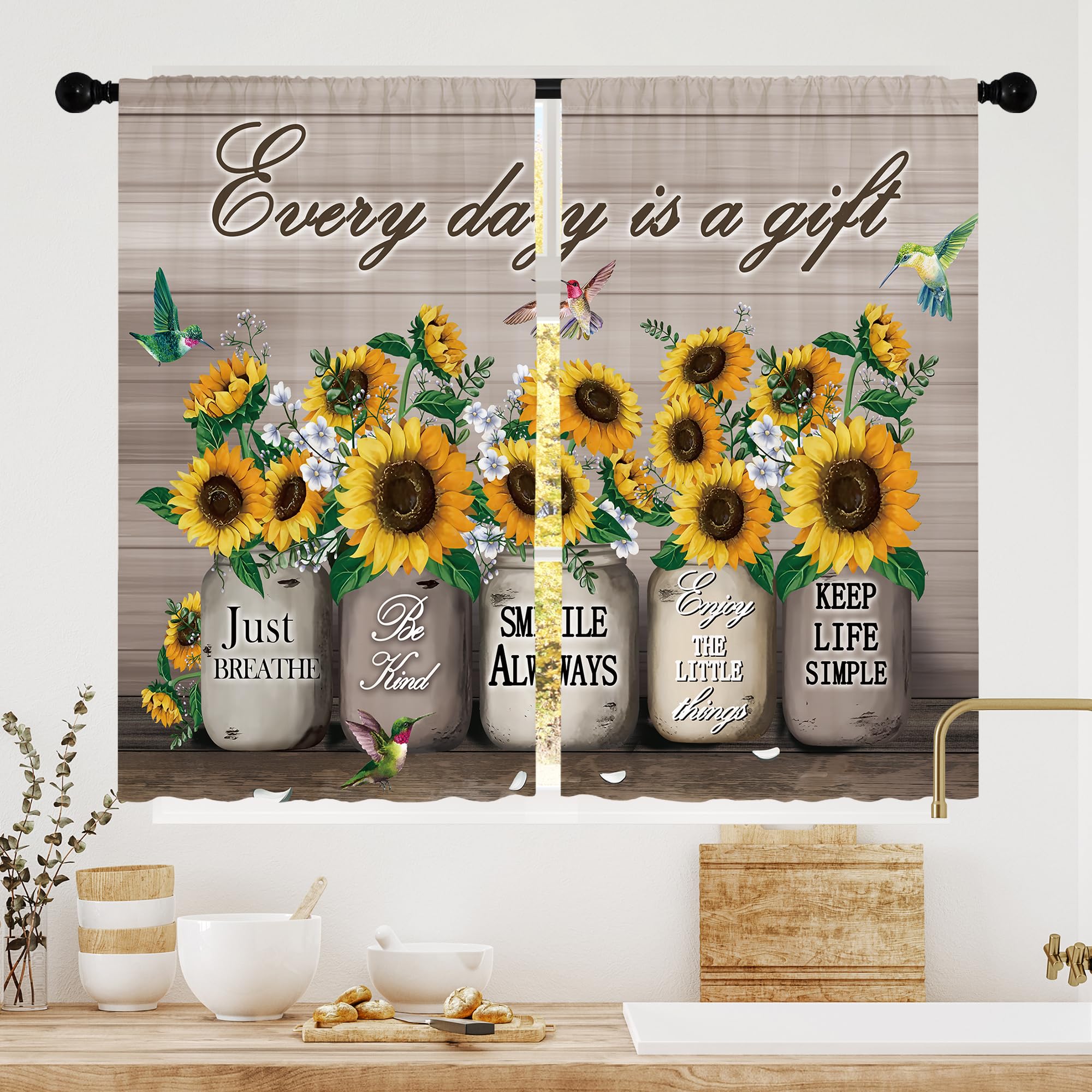 Floral Kitchen Curtains Daisy Rustic Vintage Flower Inspirational Small Short Cafe Window Curtains