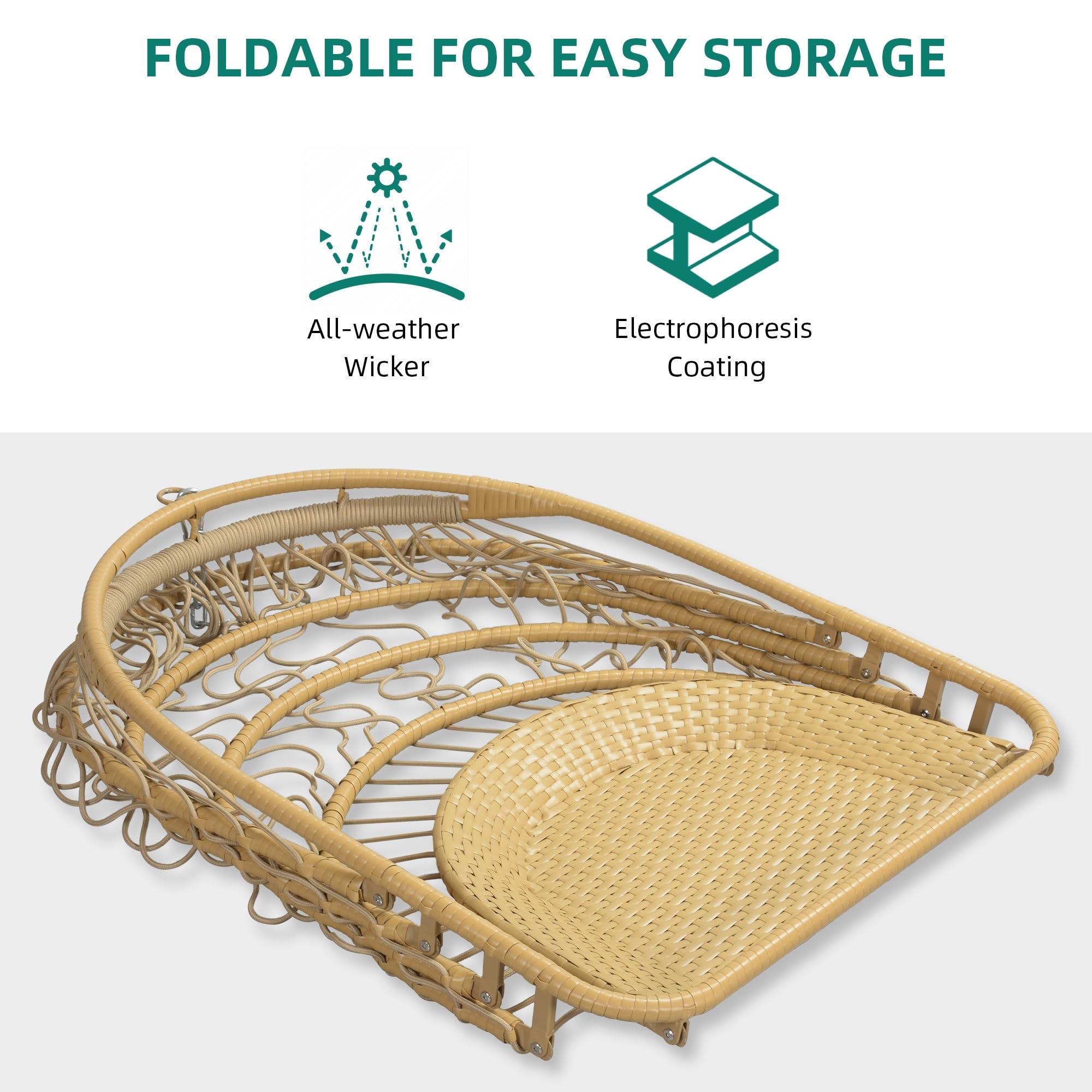 Wicker Hammock Chair Foldable Hanging Basket Chair With or Without Stand for Outdoor, Indoor, Patio,