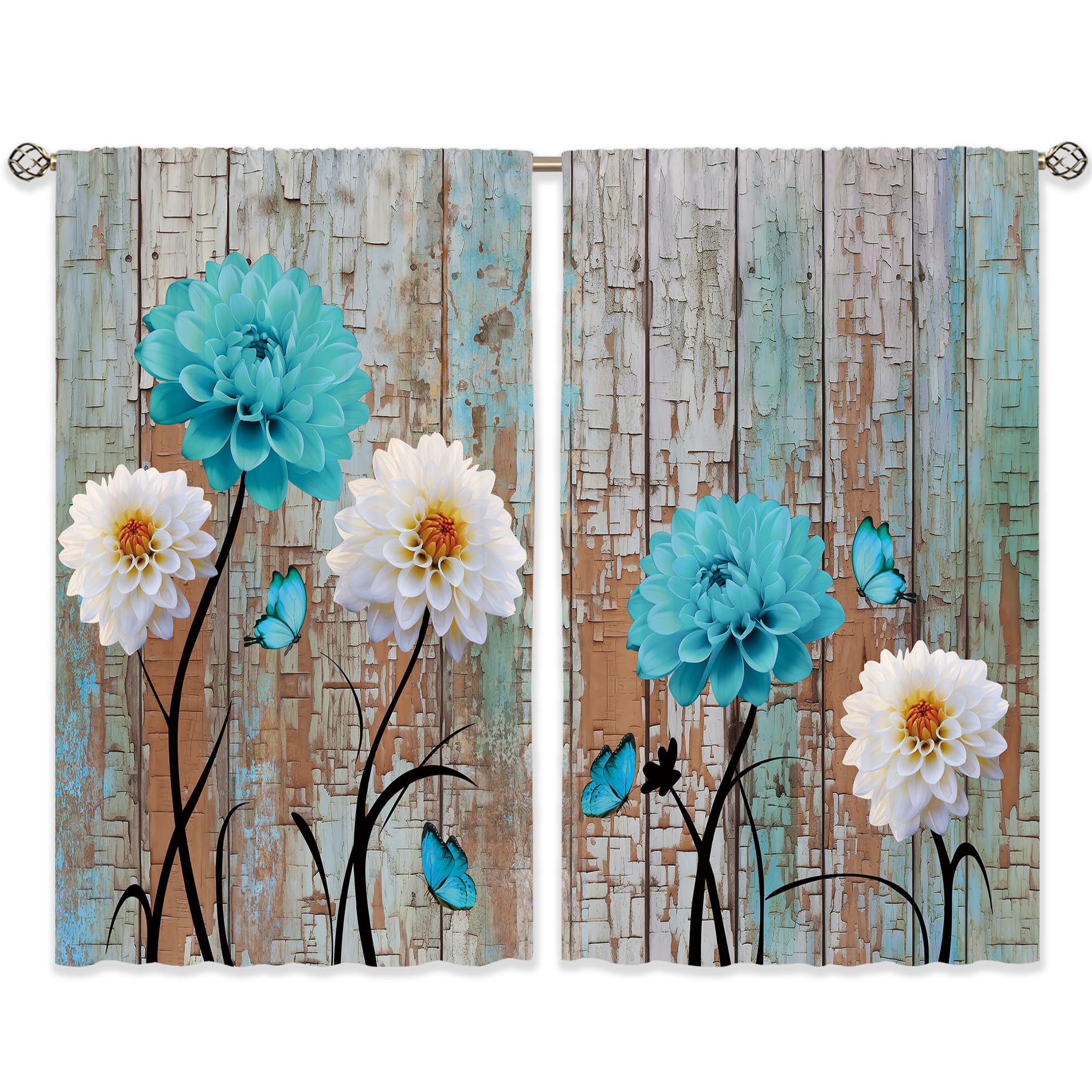 Floral Kitchen Curtains Daisy Rustic Vintage Flower Inspirational Small Short Cafe Window Curtains