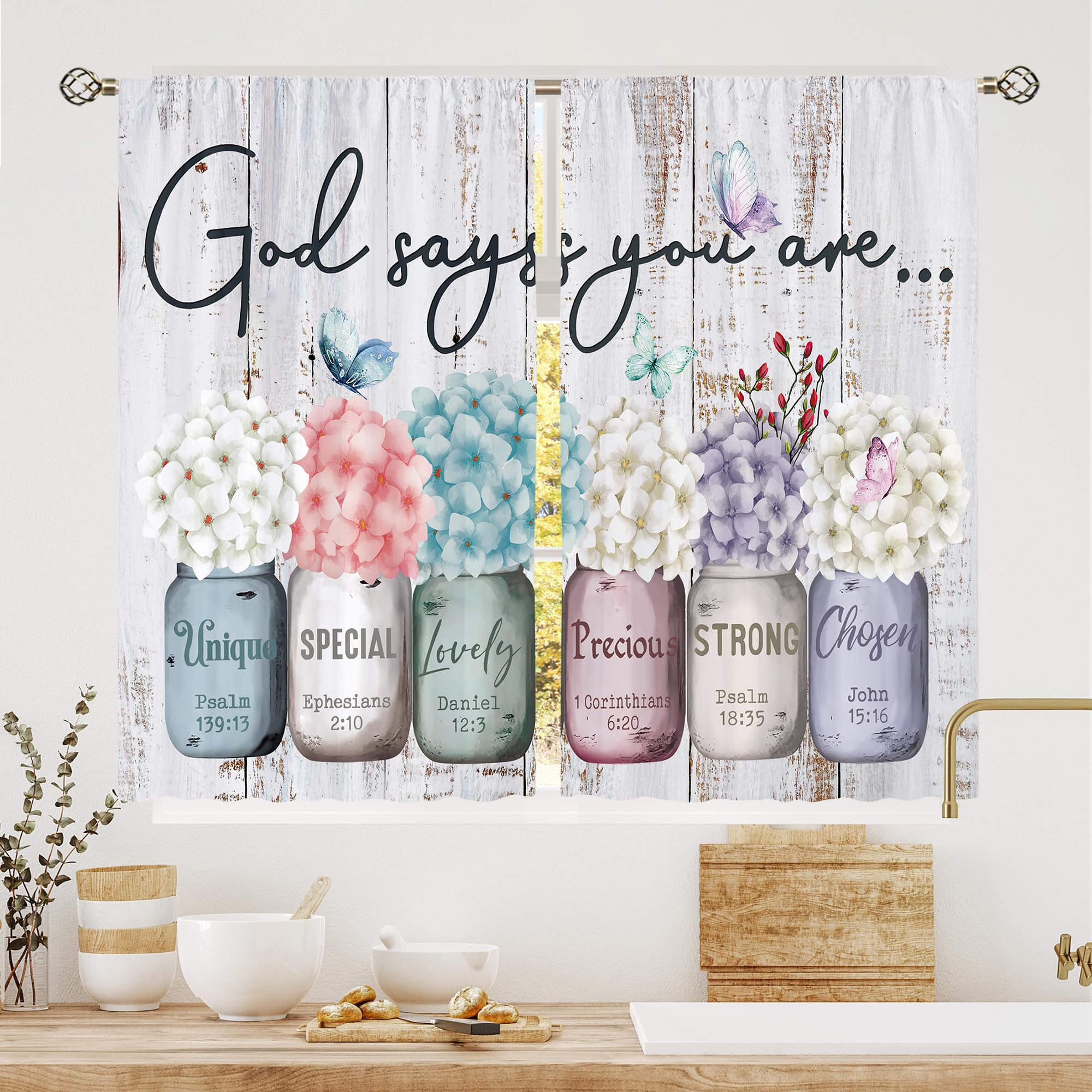 Floral Kitchen Curtains Daisy Rustic Vintage Flower Inspirational Small Short Cafe Window Curtains