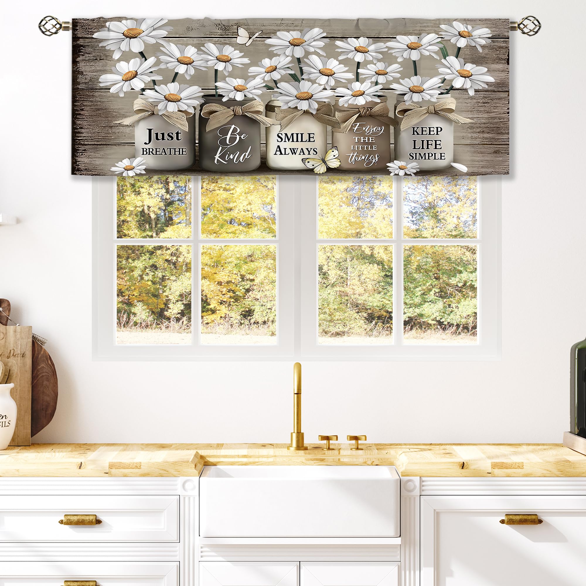 Floral Kitchen Curtains Daisy Rustic Vintage Flower Inspirational Small Short Cafe Window Curtains