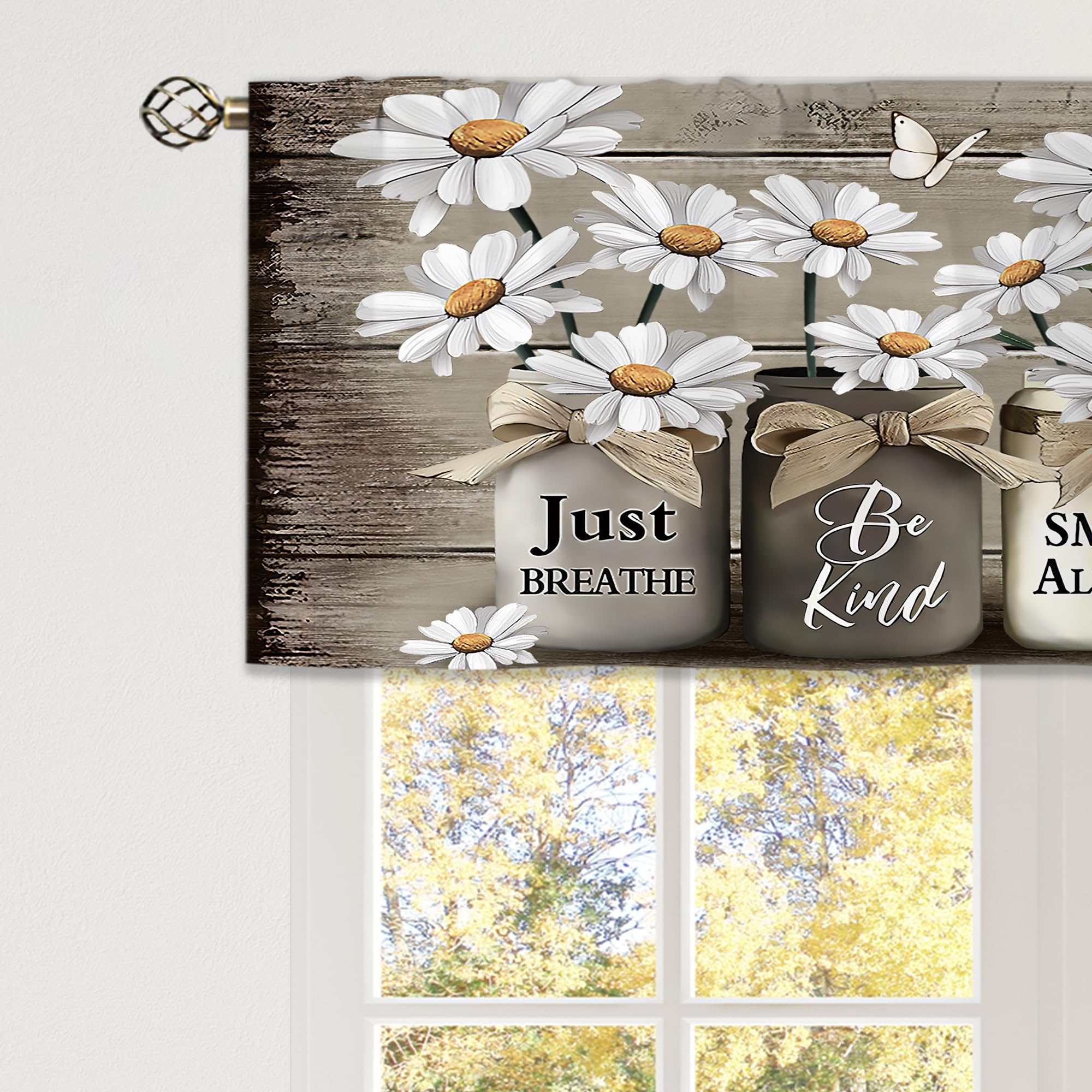 Floral Kitchen Curtains Daisy Rustic Vintage Flower Inspirational Small Short Cafe Window Curtains