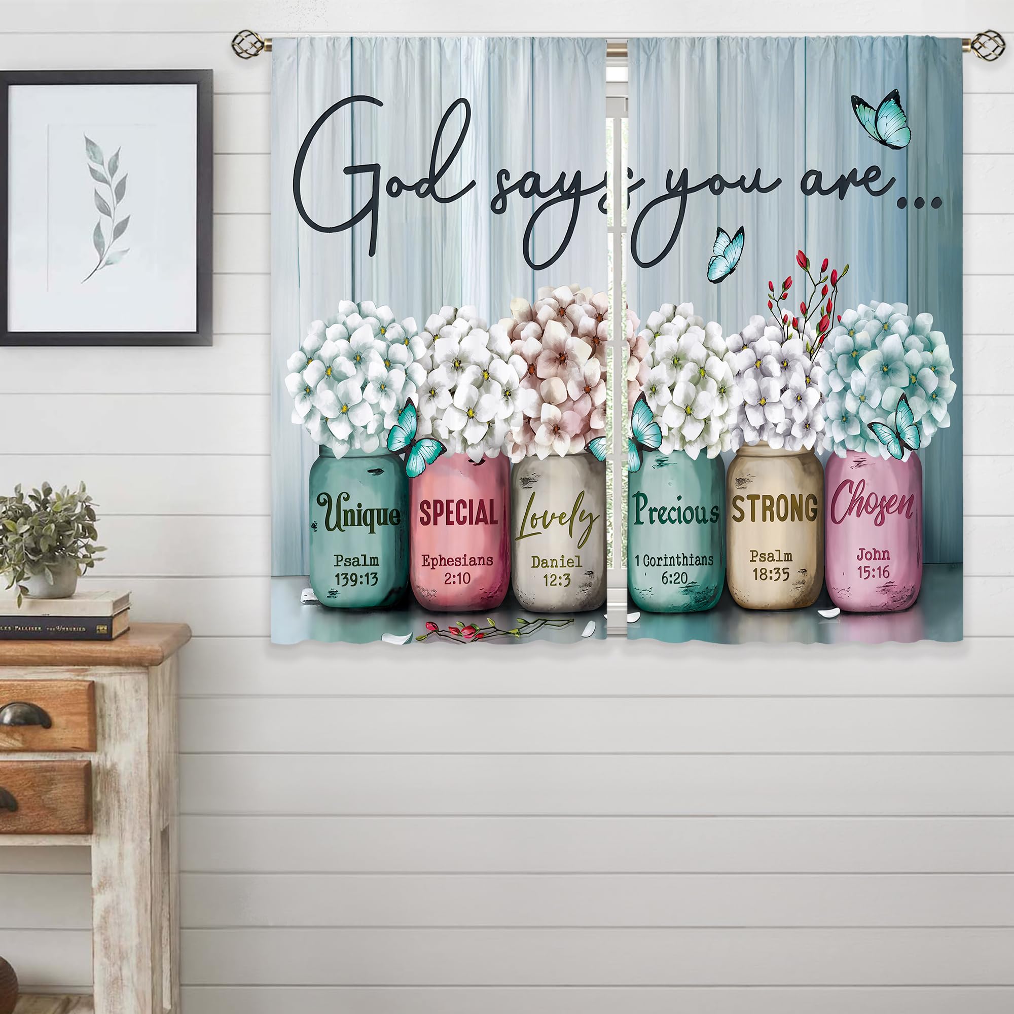 Floral Kitchen Curtains Daisy Rustic Vintage Flower Inspirational Small Short Cafe Window Curtains