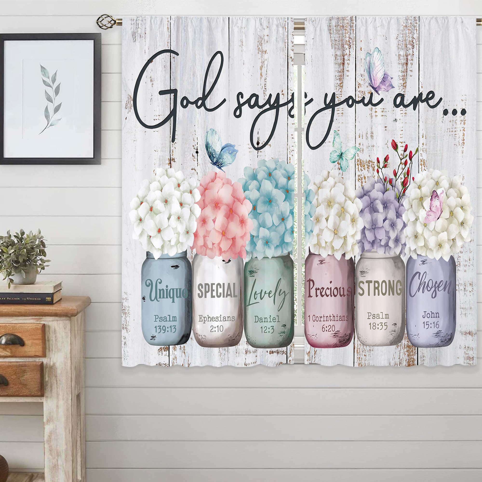 Floral Kitchen Curtains Daisy Rustic Vintage Flower Inspirational Small Short Cafe Window Curtains