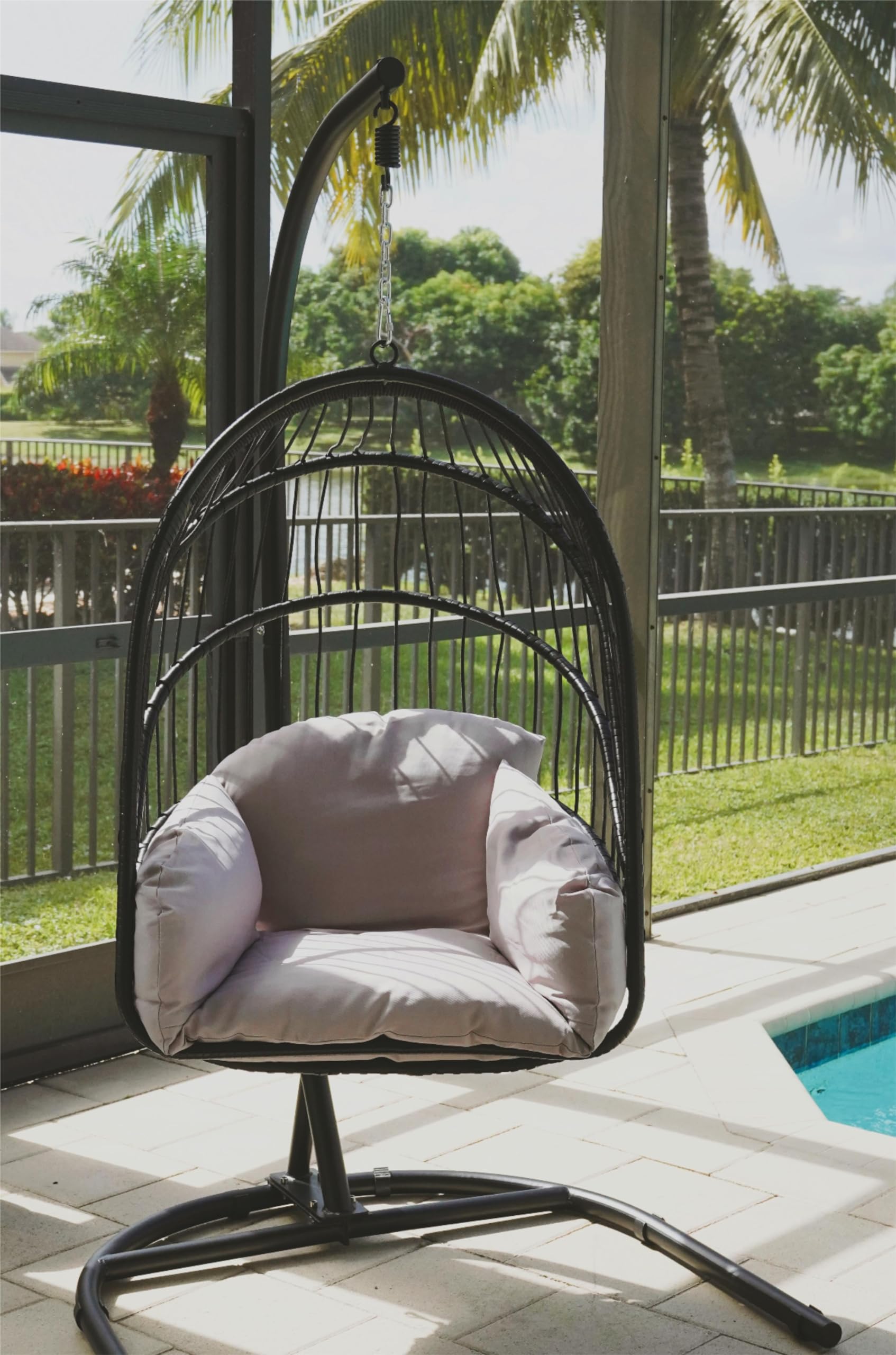 Wicker Hammock Chair Foldable Hanging Basket Chair With or Without Stand for Outdoor, Indoor, Patio,