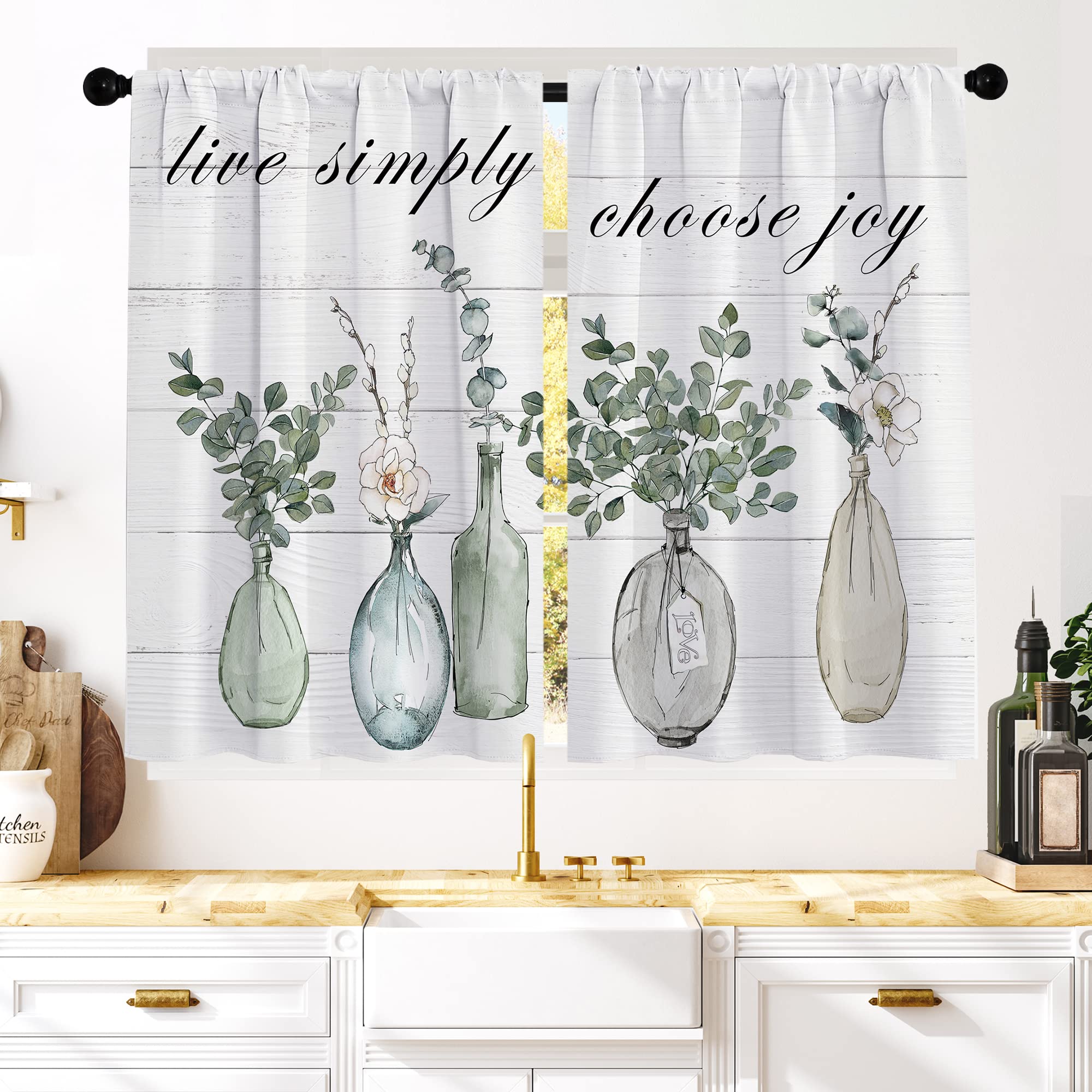 Floral Kitchen Curtains Daisy Rustic Vintage Flower Inspirational Small Short Cafe Window Curtains