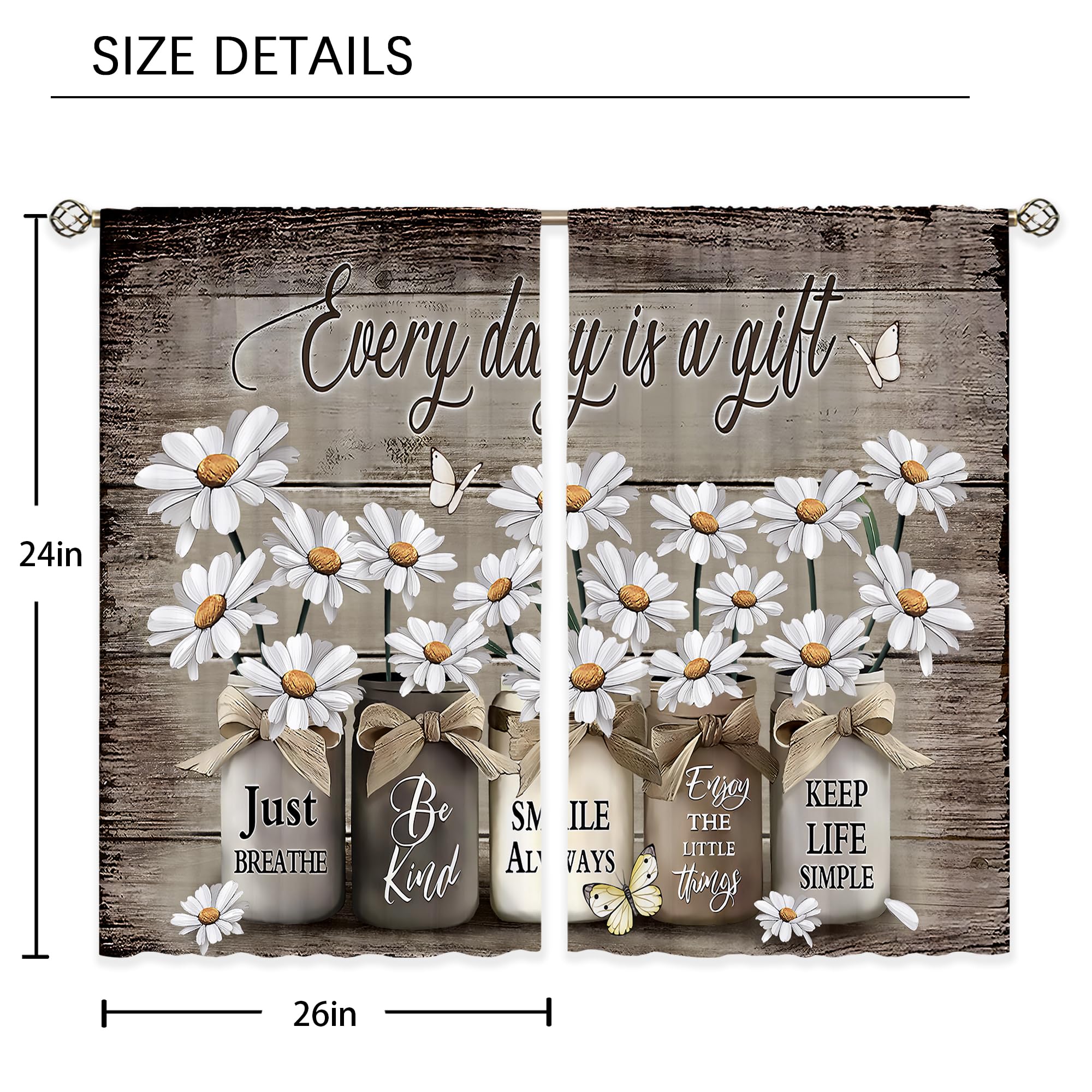 Floral Kitchen Curtains Daisy Rustic Vintage Flower Inspirational Small Short Cafe Window Curtains