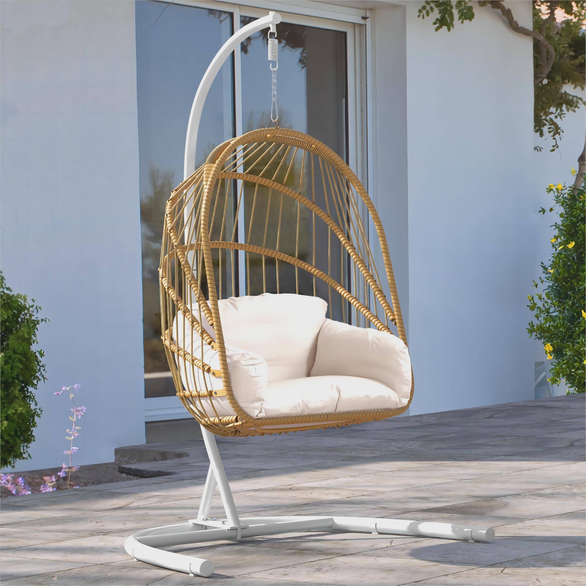 Wicker Hammock Chair Foldable Hanging Basket Chair With or Without Stand for Outdoor, Indoor, Patio,
