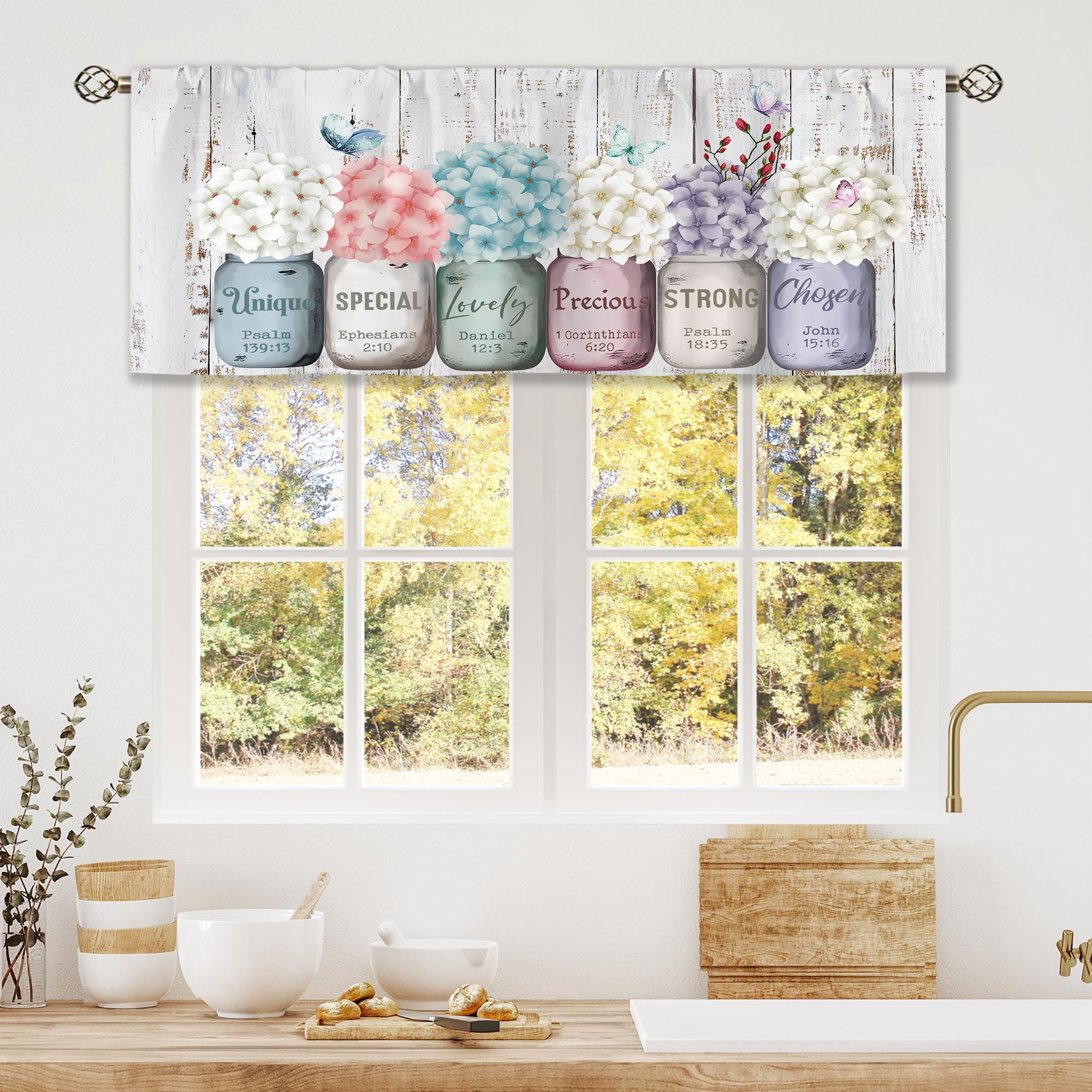 Floral Kitchen Curtains Daisy Rustic Vintage Flower Inspirational Small Short Cafe Window Curtains