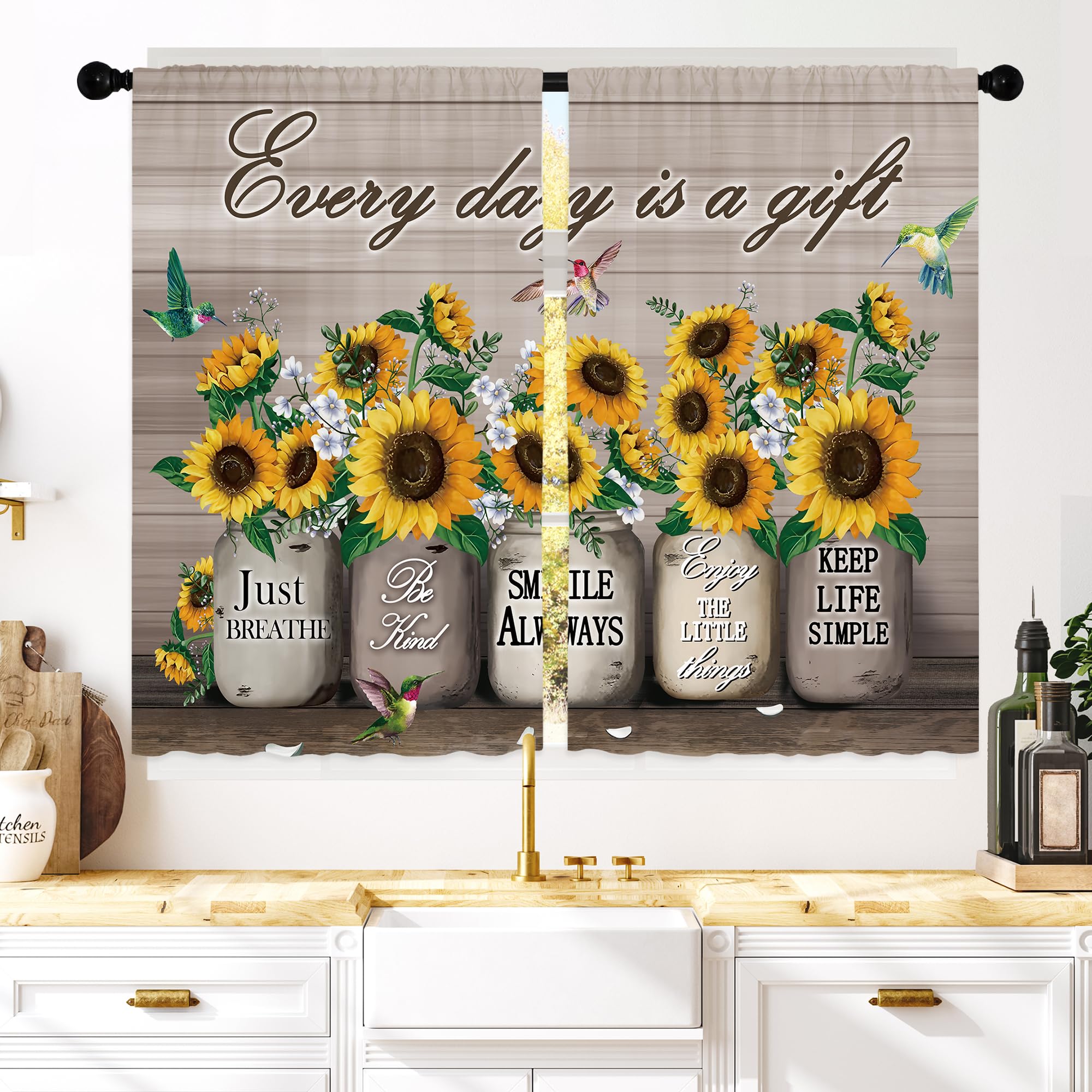 Floral Kitchen Curtains Daisy Rustic Vintage Flower Inspirational Small Short Cafe Window Curtains