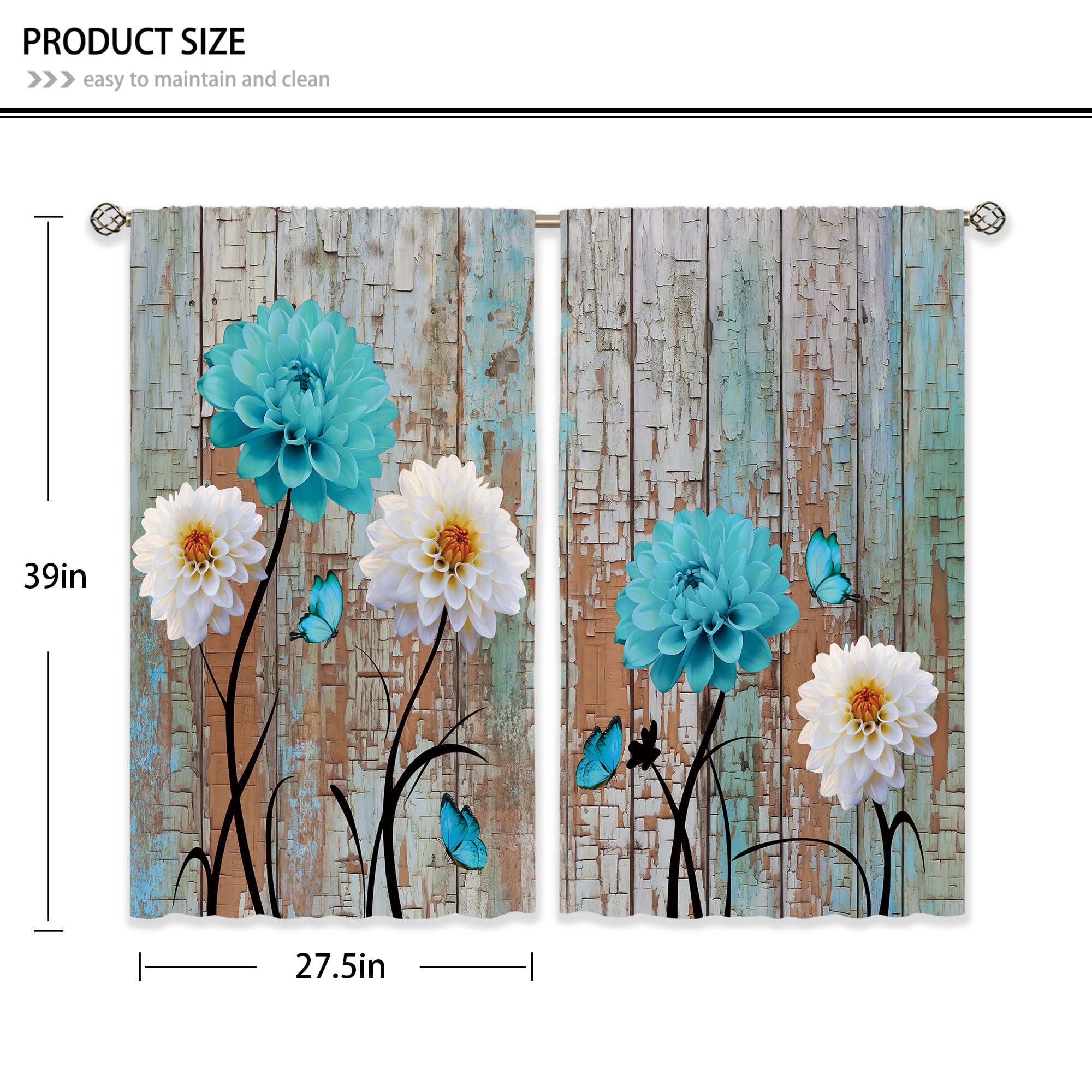 Floral Kitchen Curtains Daisy Rustic Vintage Flower Inspirational Small Short Cafe Window Curtains