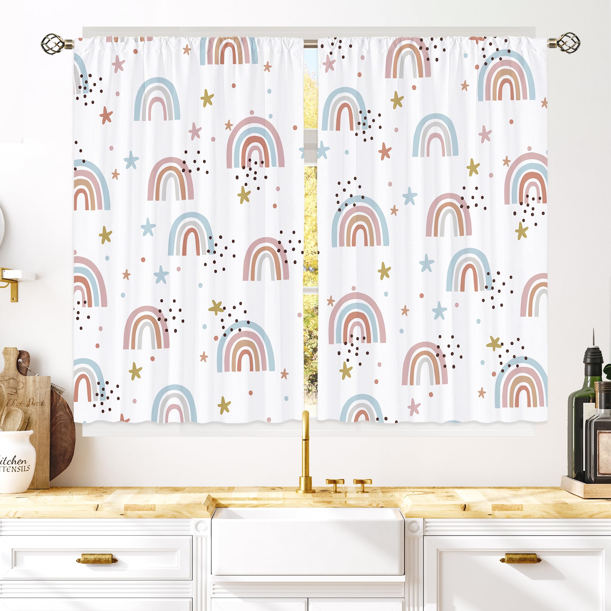 Floral Kitchen Curtains Daisy Rustic Vintage Flower Inspirational Small Short Cafe Window Curtains