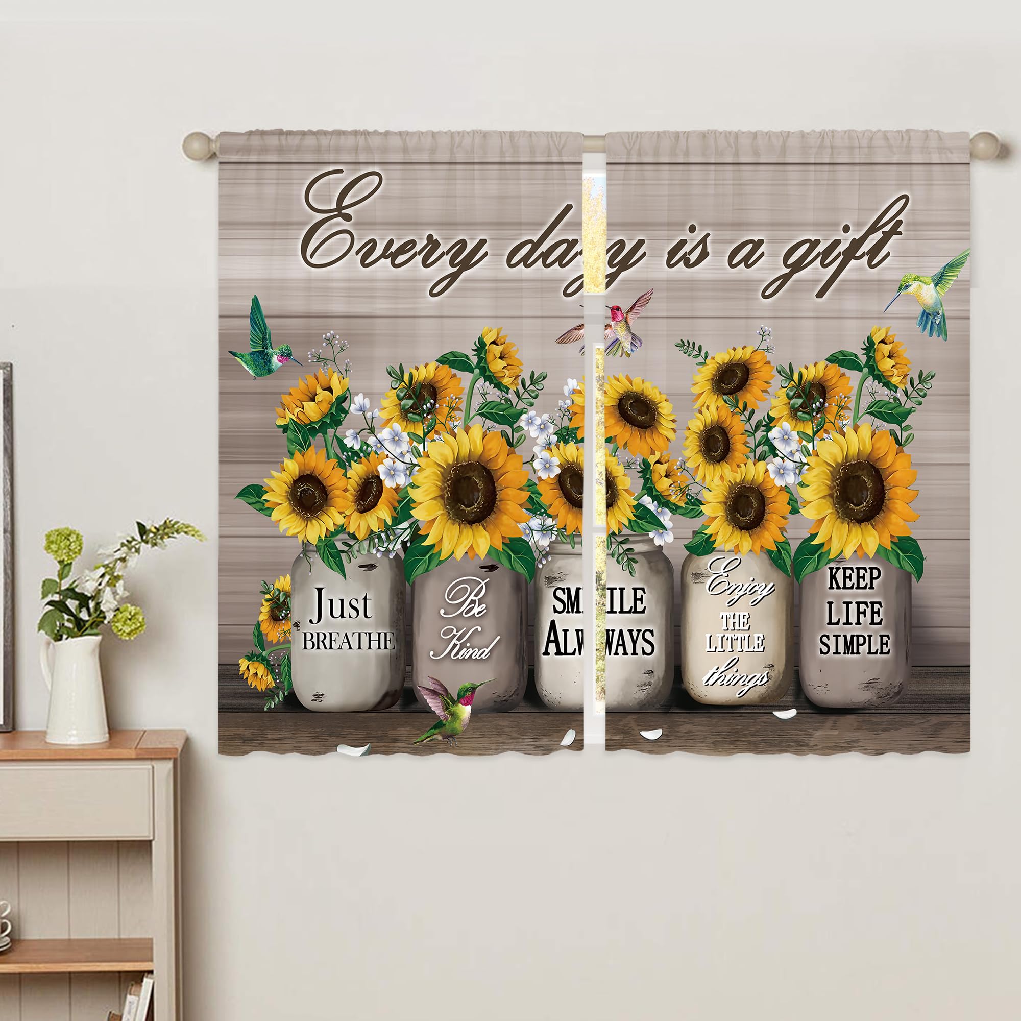 Floral Kitchen Curtains Daisy Rustic Vintage Flower Inspirational Small Short Cafe Window Curtains