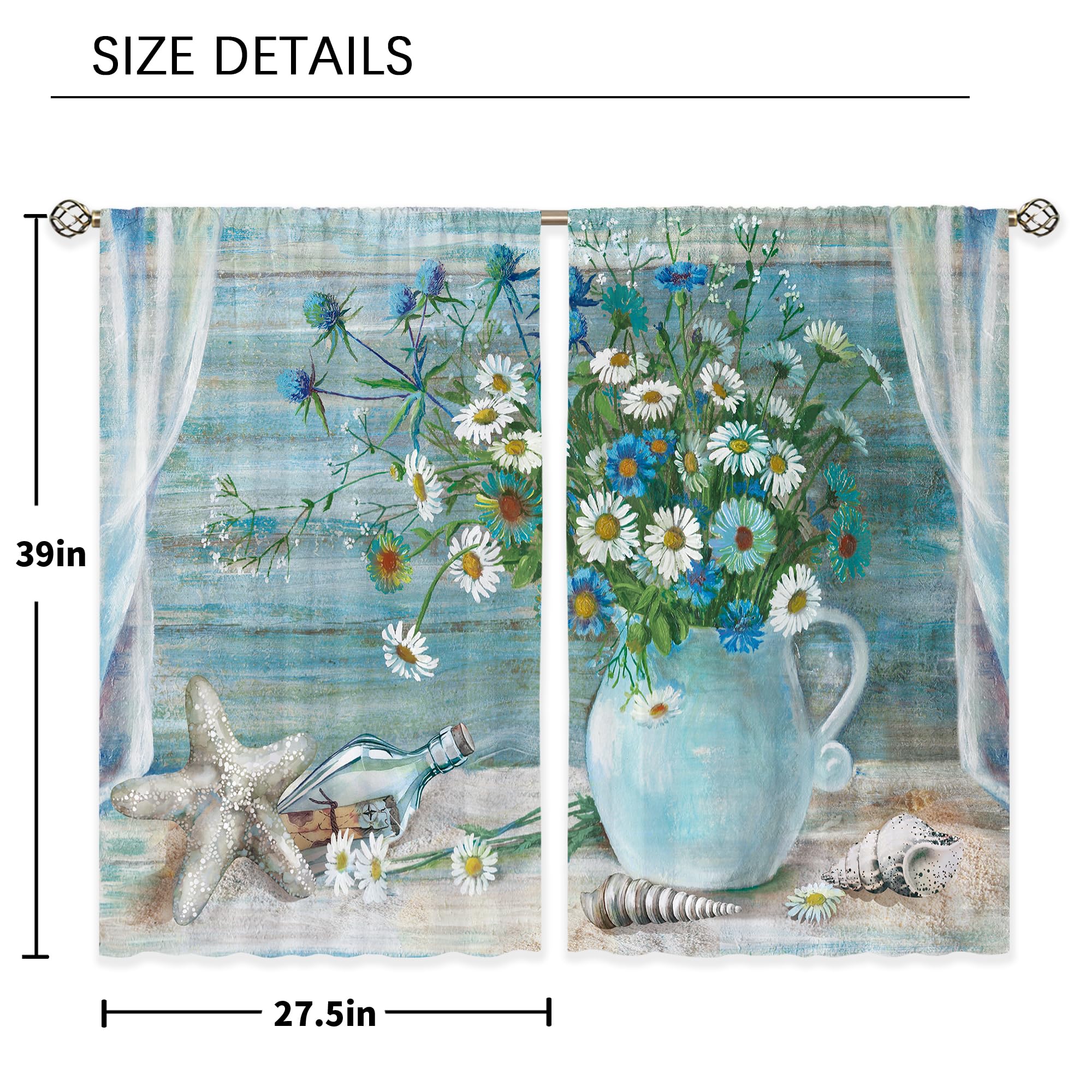 Floral Kitchen Curtains Daisy Rustic Vintage Flower Inspirational Small Short Cafe Window Curtains