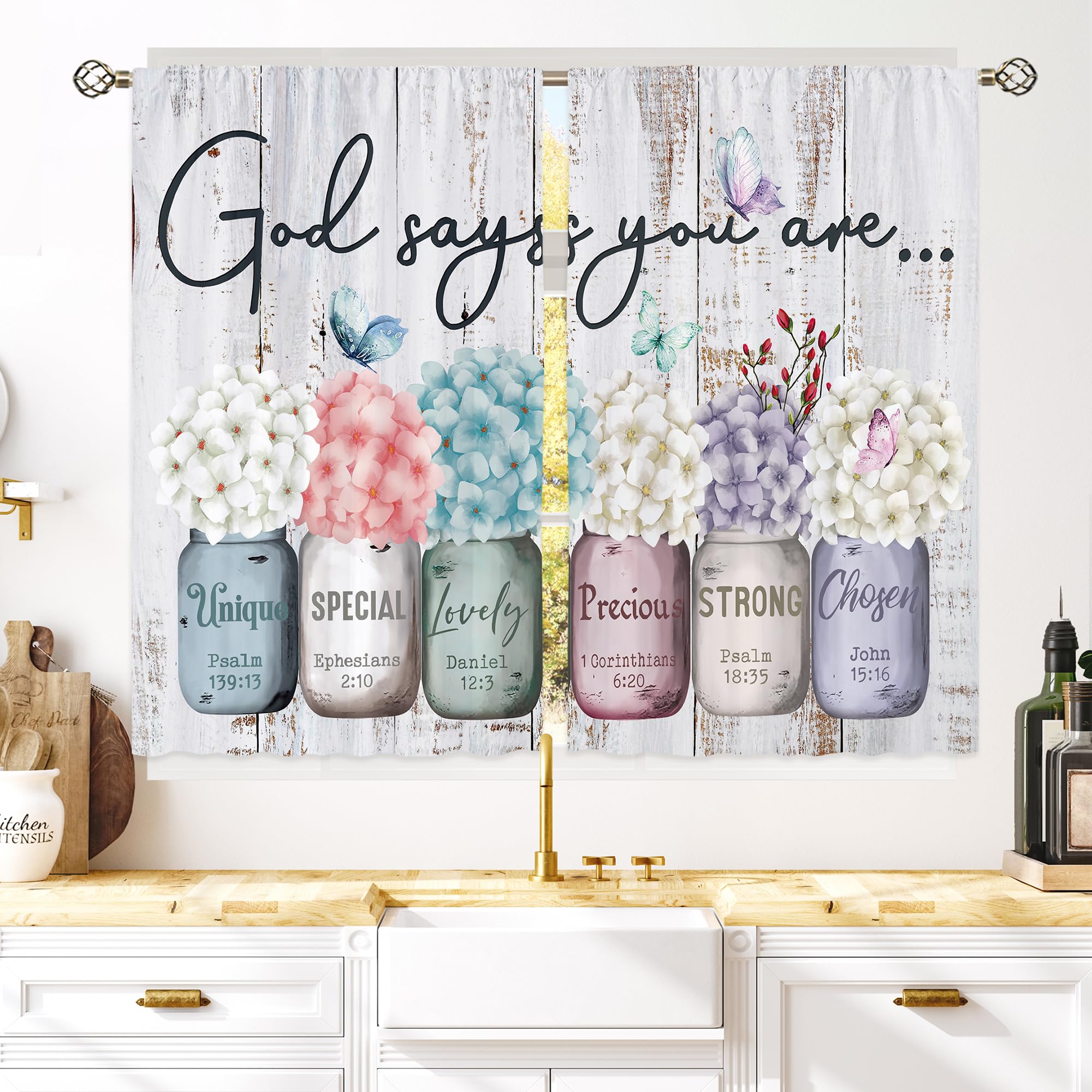 Floral Kitchen Curtains Daisy Rustic Vintage Flower Inspirational Small Short Cafe Window Curtains