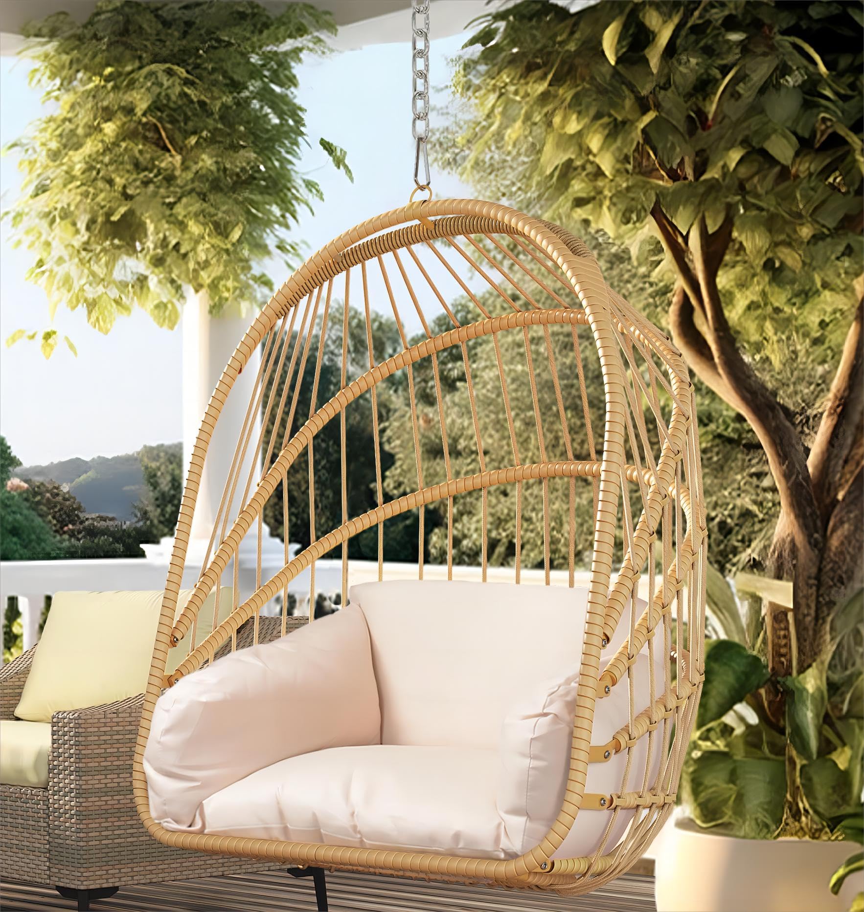 Wicker Hammock Chair Foldable Hanging Basket Chair With or Without Stand for Outdoor, Indoor, Patio,