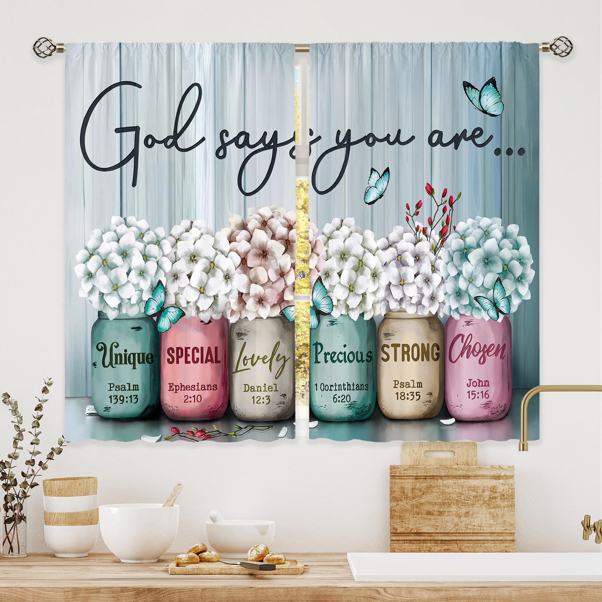 Floral Kitchen Curtains Daisy Rustic Vintage Flower Inspirational Small Short Cafe Window Curtains