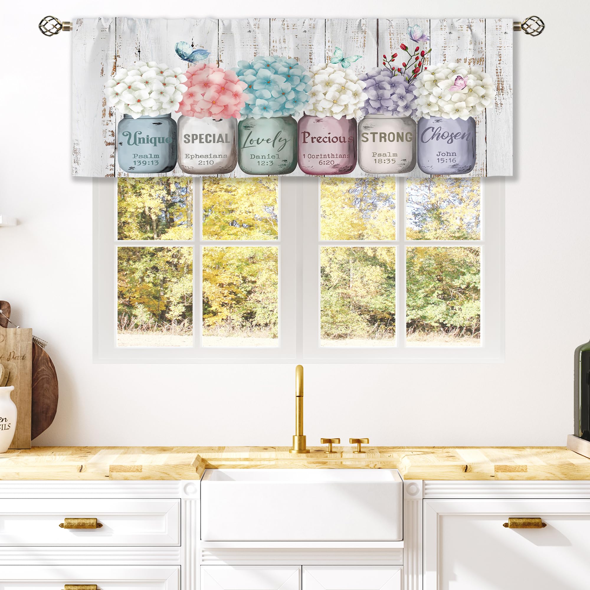 Floral Kitchen Curtains Daisy Rustic Vintage Flower Inspirational Small Short Cafe Window Curtains
