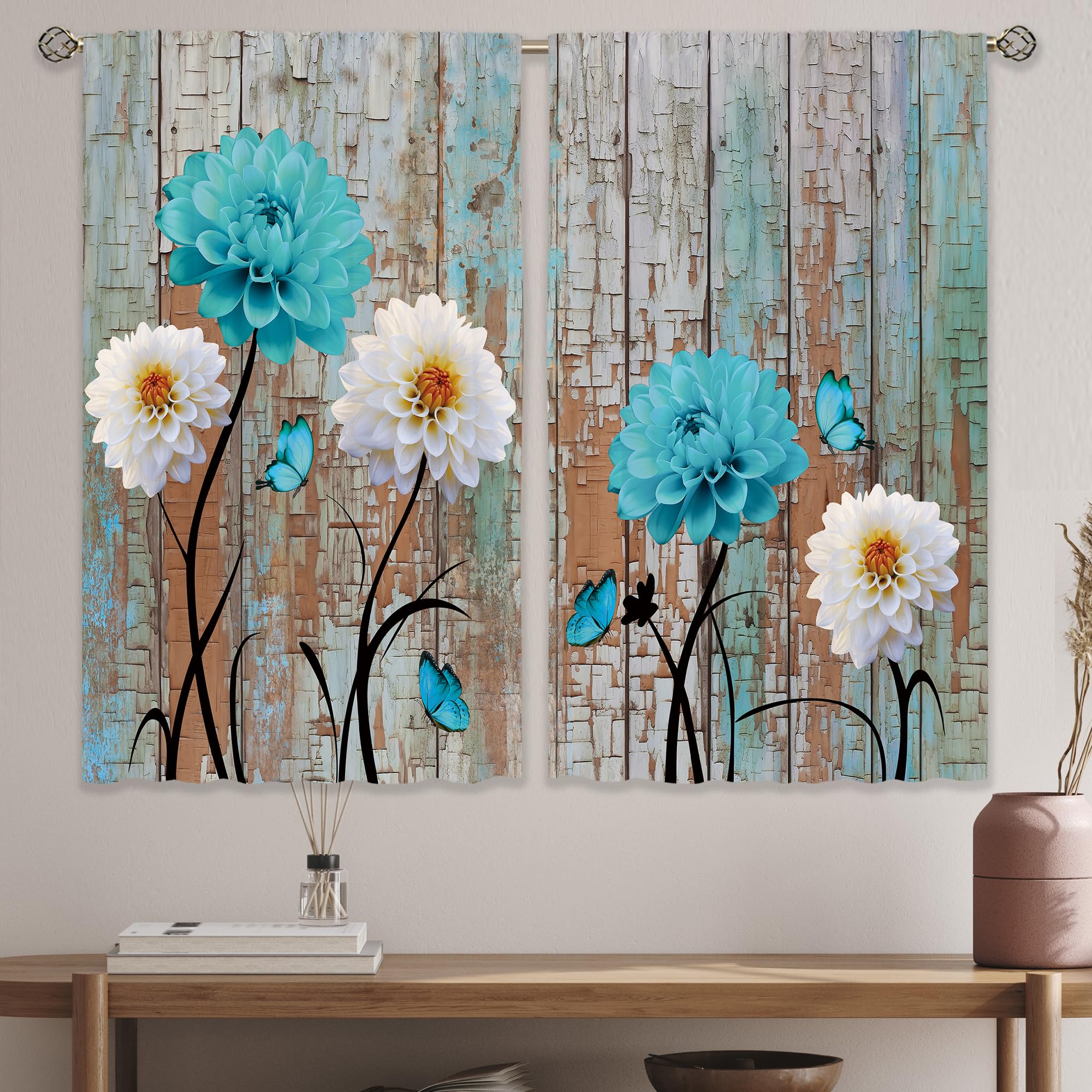 Floral Kitchen Curtains Daisy Rustic Vintage Flower Inspirational Small Short Cafe Window Curtains