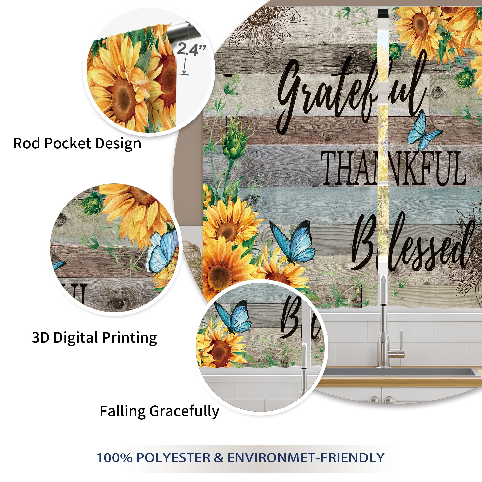Floral Kitchen Curtains Daisy Rustic Vintage Flower Inspirational Small Short Cafe Window Curtains