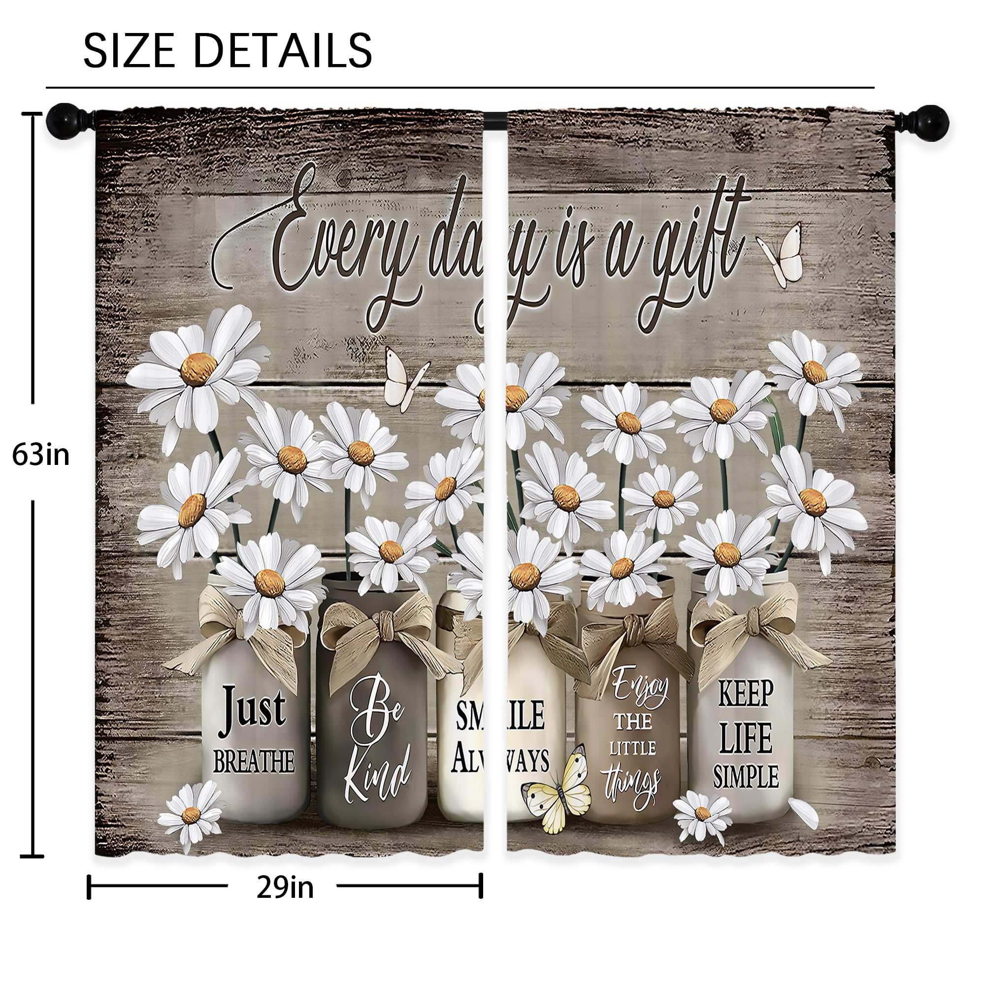Floral Kitchen Curtains Daisy Rustic Vintage Flower Inspirational Small Short Cafe Window Curtains