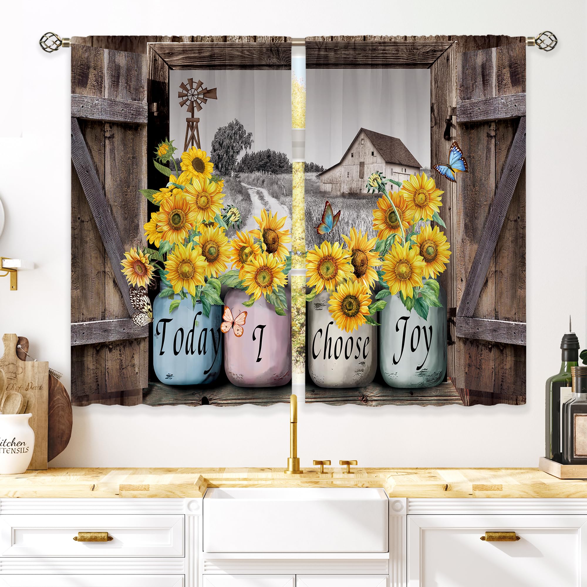 Floral Kitchen Curtains Daisy Rustic Vintage Flower Inspirational Small Short Cafe Window Curtains