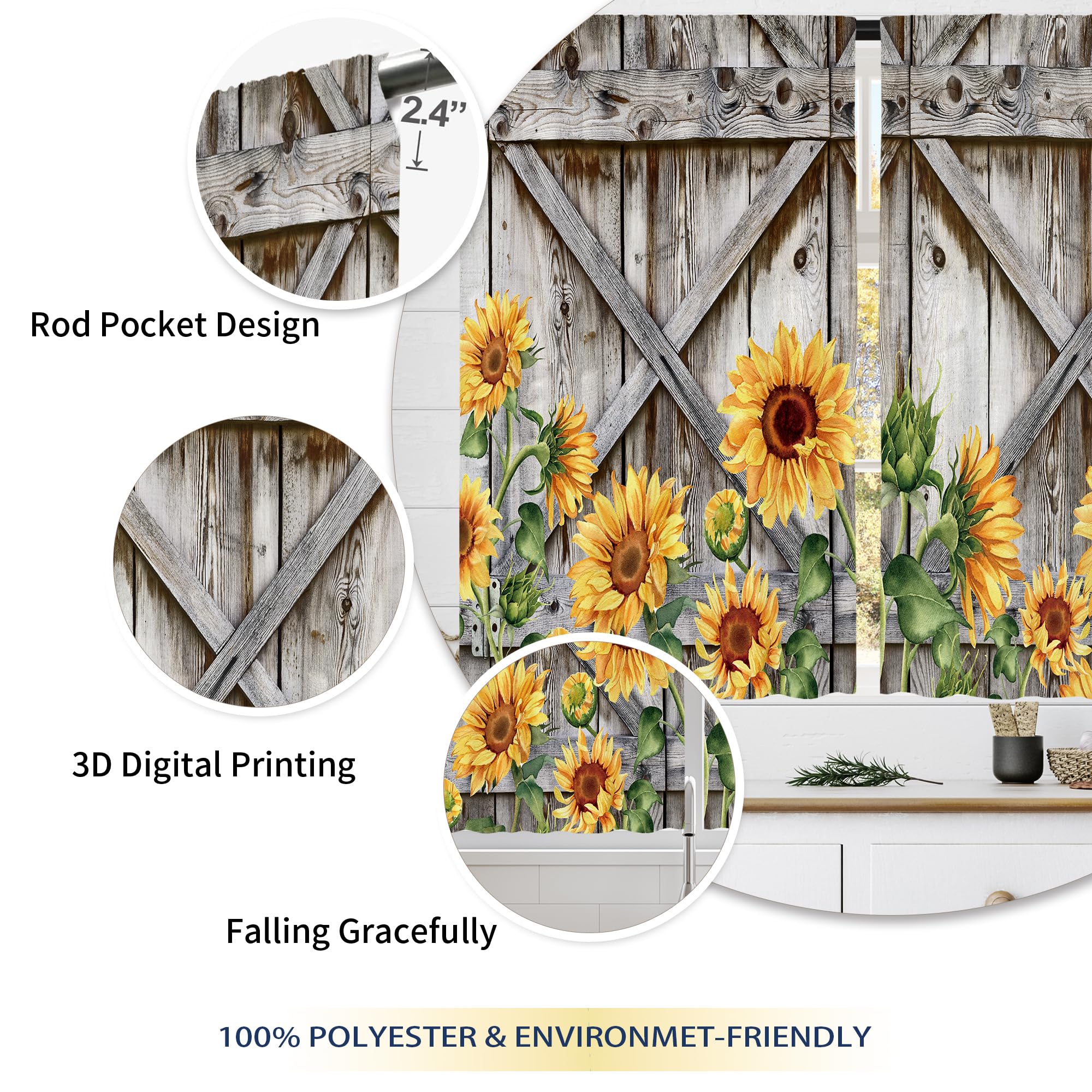 Floral Kitchen Curtains Daisy Rustic Vintage Flower Inspirational Small Short Cafe Window Curtains