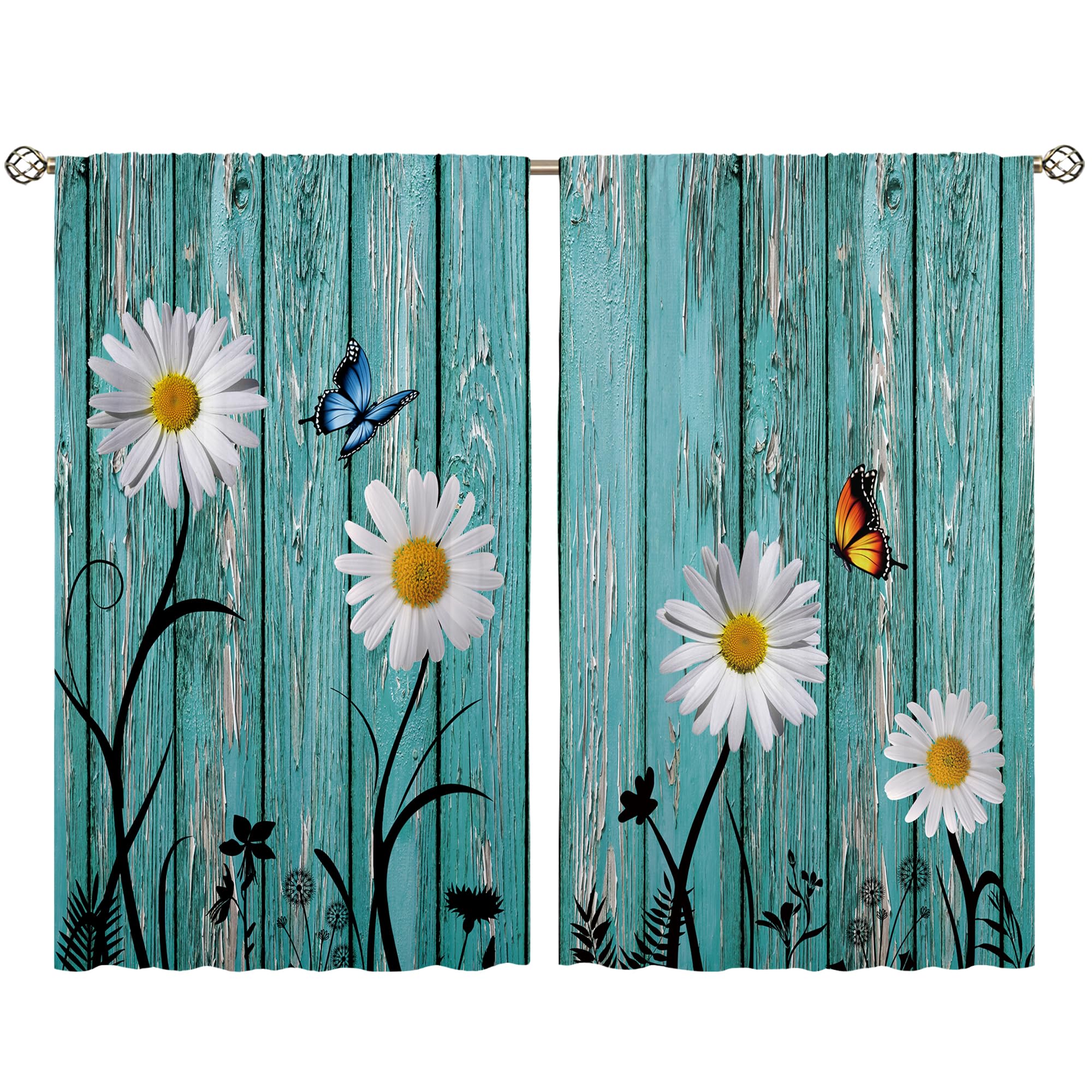 Floral Kitchen Curtains Daisy Rustic Vintage Flower Inspirational Small Short Cafe Window Curtains