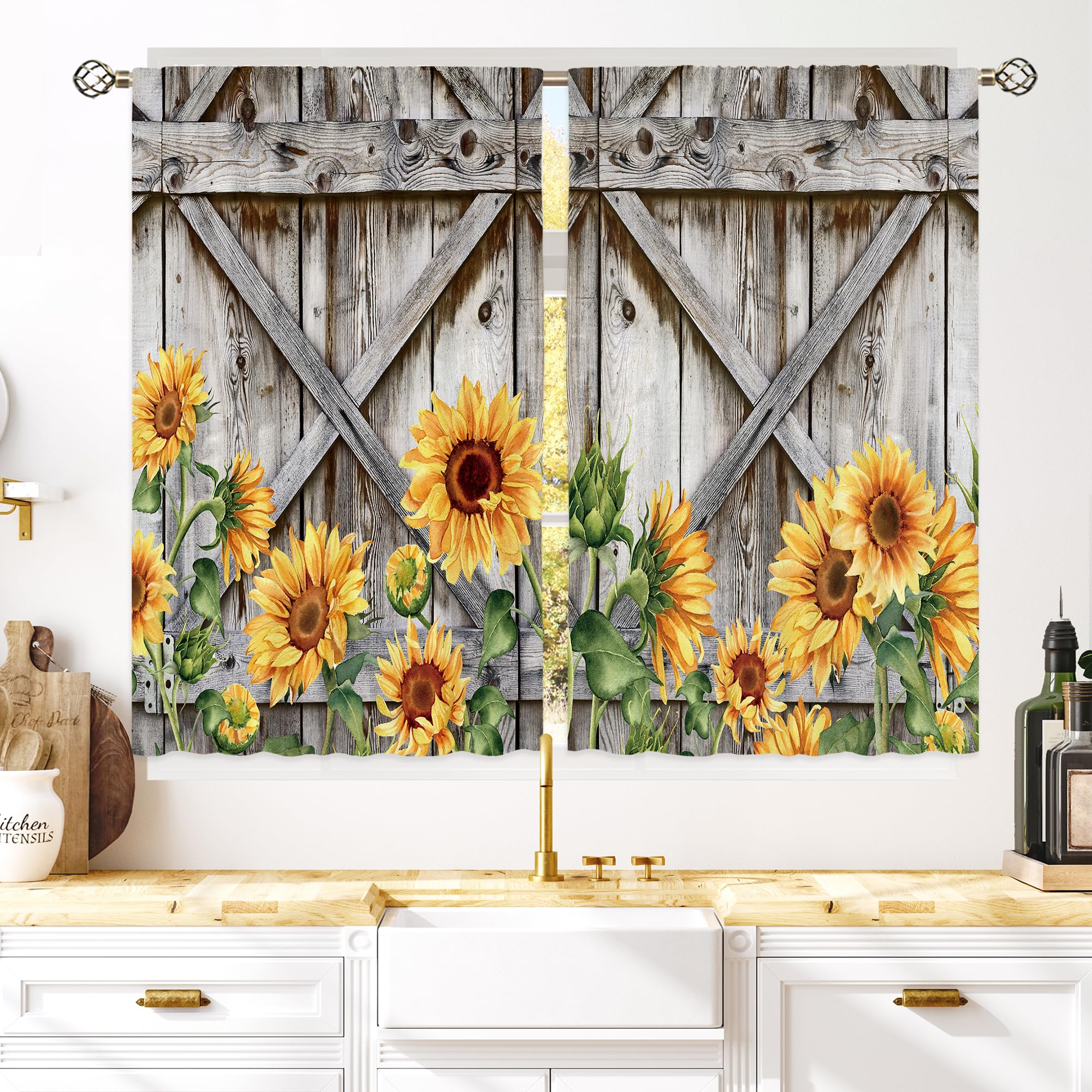 Floral Kitchen Curtains Daisy Rustic Vintage Flower Inspirational Small Short Cafe Window Curtains