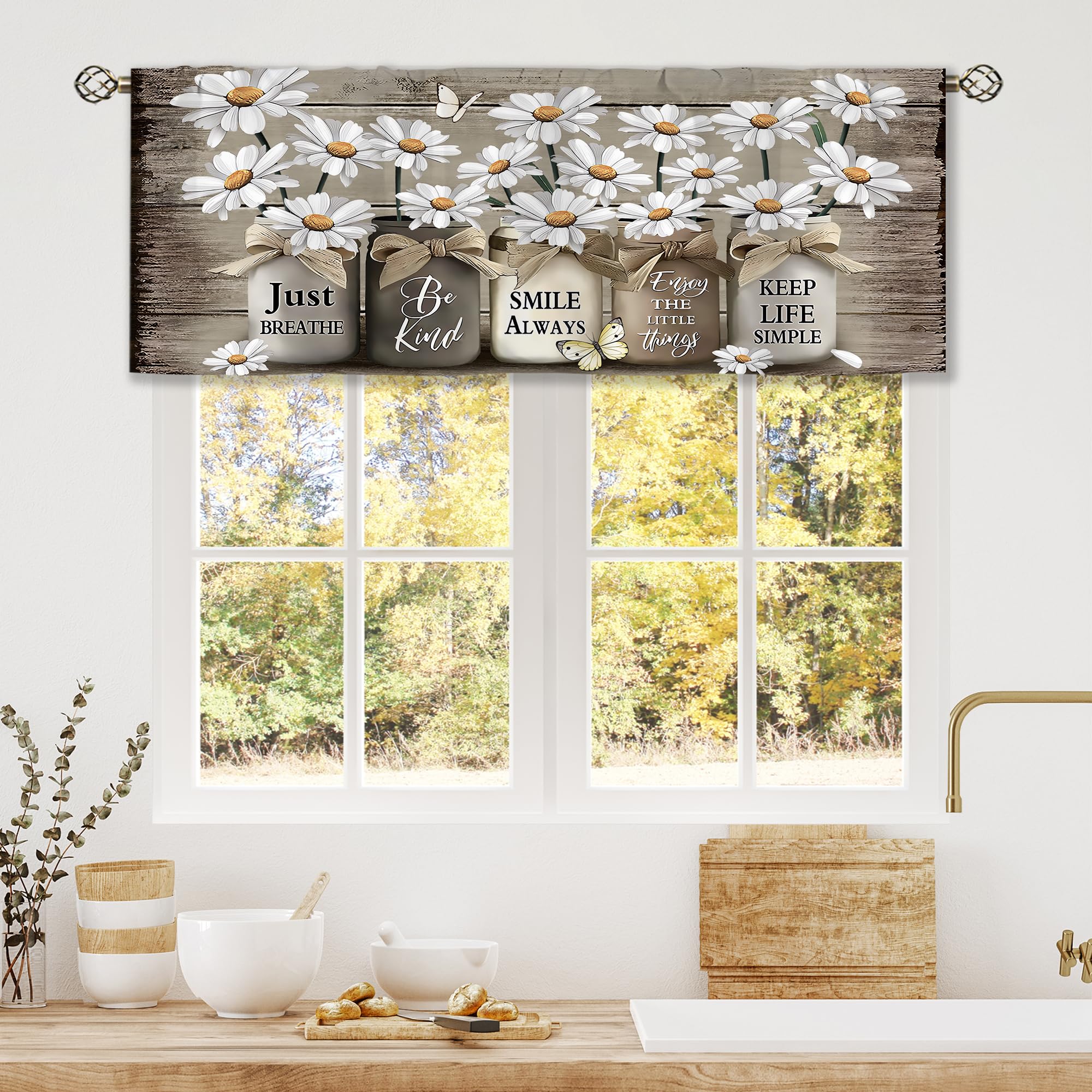 Floral Kitchen Curtains Daisy Rustic Vintage Flower Inspirational Small Short Cafe Window Curtains