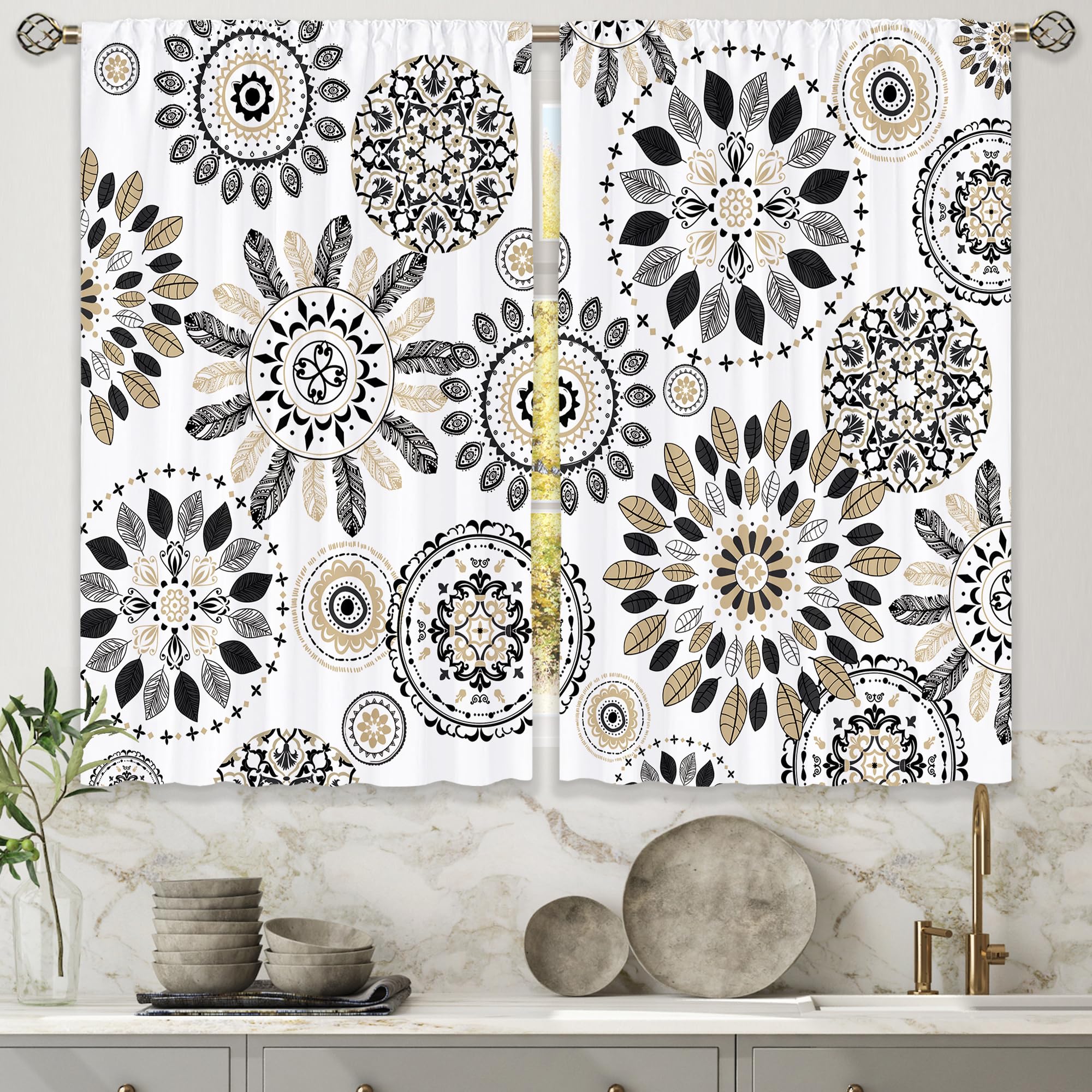 Floral Kitchen Curtains Daisy Rustic Vintage Flower Inspirational Small Short Cafe Window Curtains