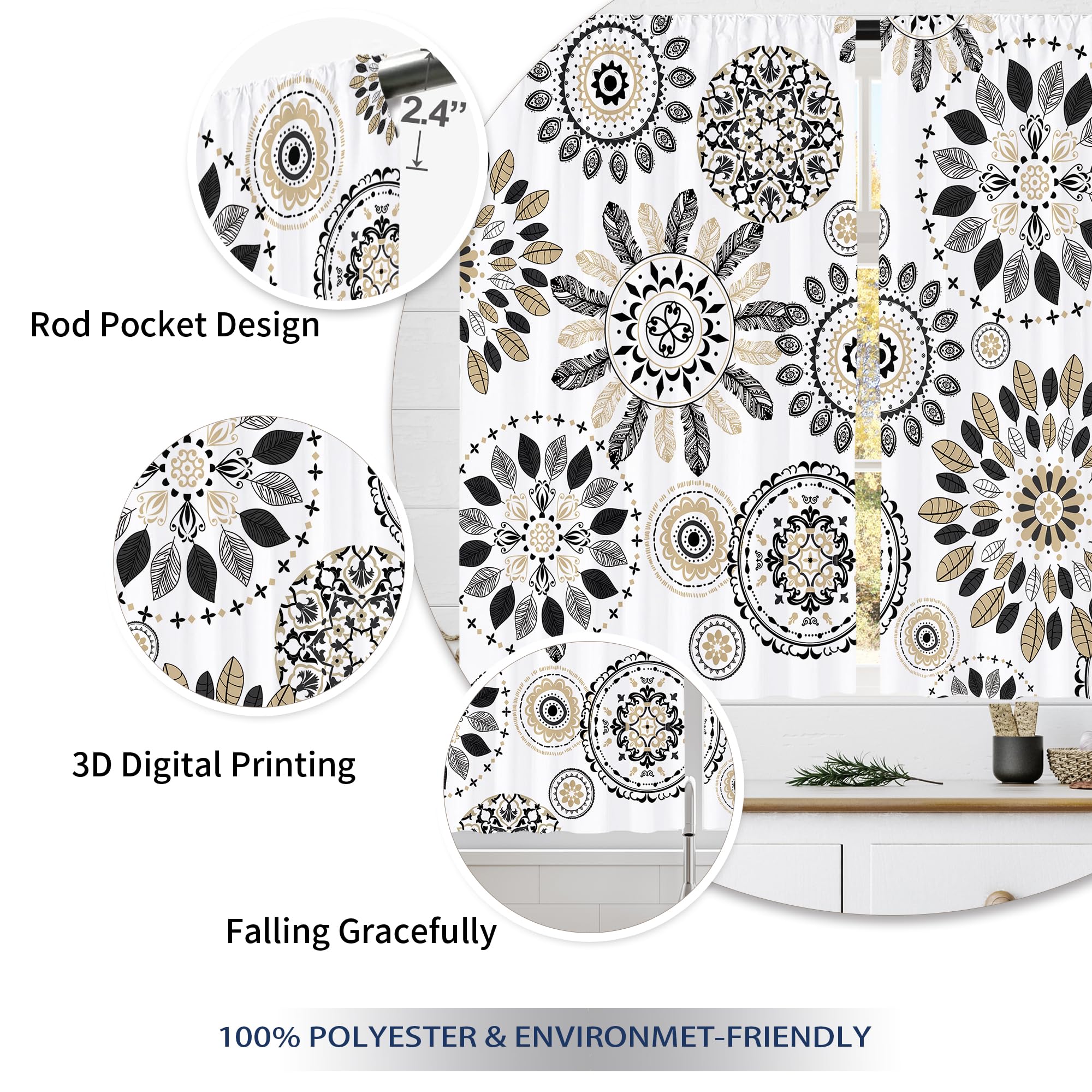 Floral Kitchen Curtains Daisy Rustic Vintage Flower Inspirational Small Short Cafe Window Curtains