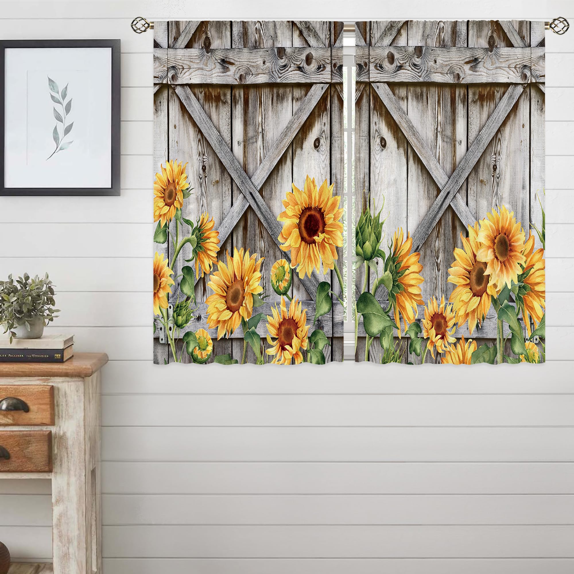 Floral Kitchen Curtains Daisy Rustic Vintage Flower Inspirational Small Short Cafe Window Curtains