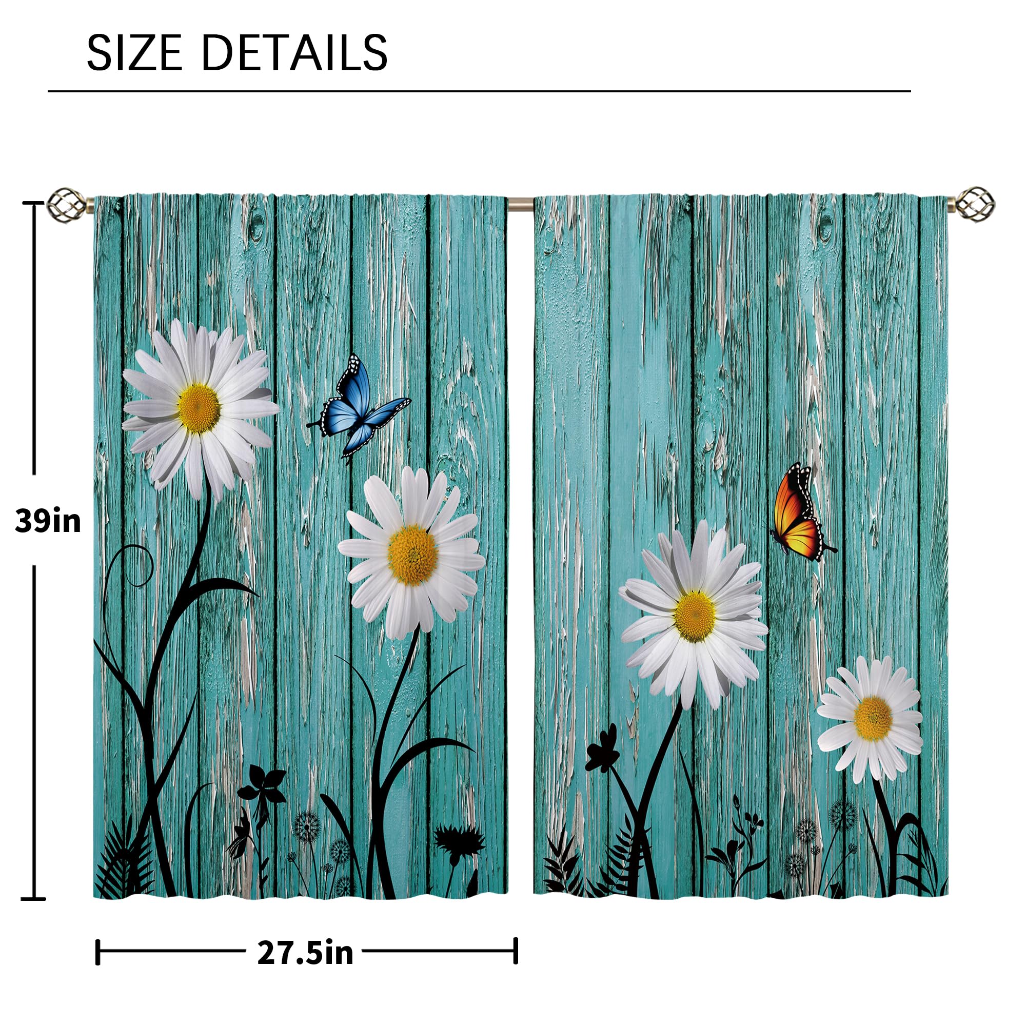 Floral Kitchen Curtains Daisy Rustic Vintage Flower Inspirational Small Short Cafe Window Curtains