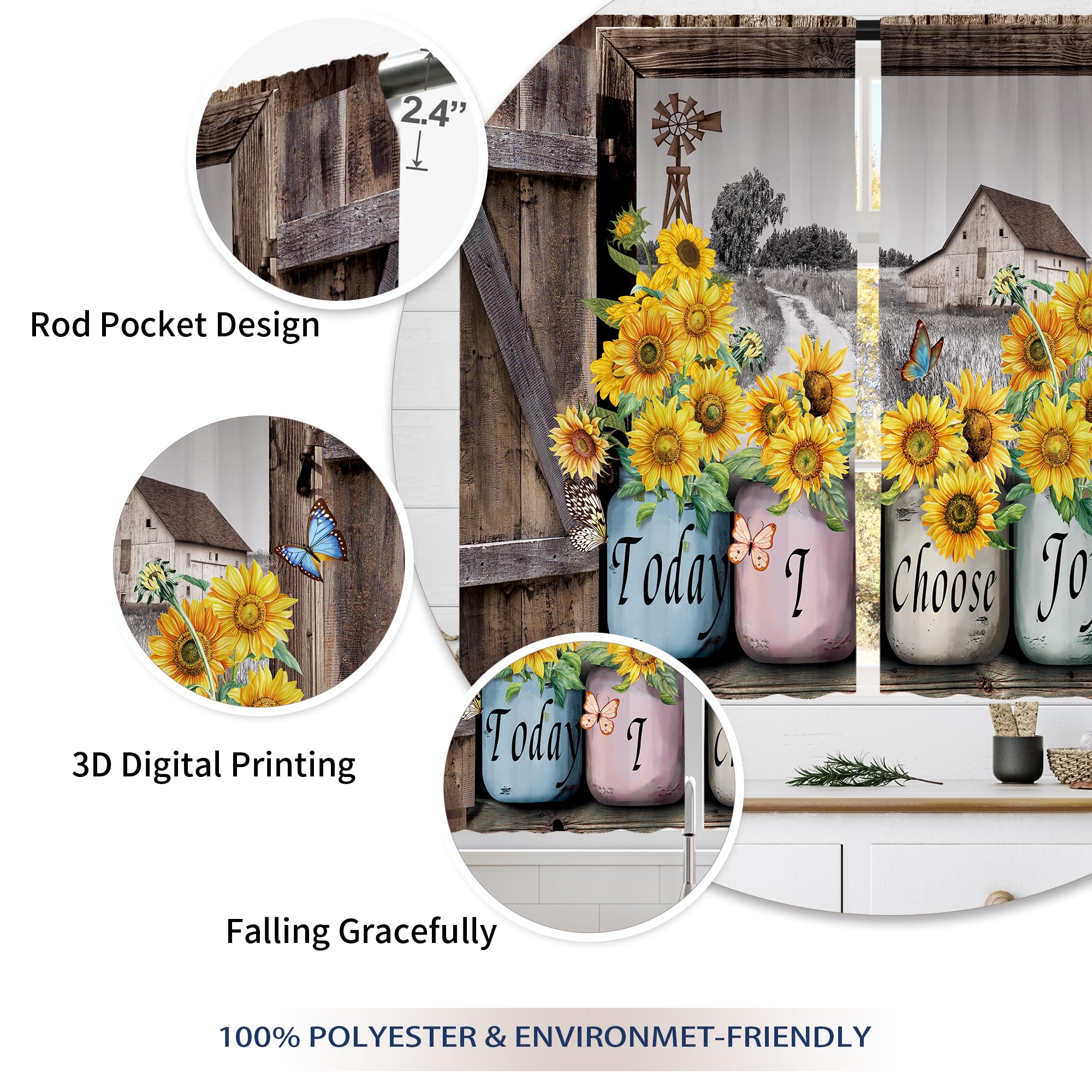 Floral Kitchen Curtains Daisy Rustic Vintage Flower Inspirational Small Short Cafe Window Curtains