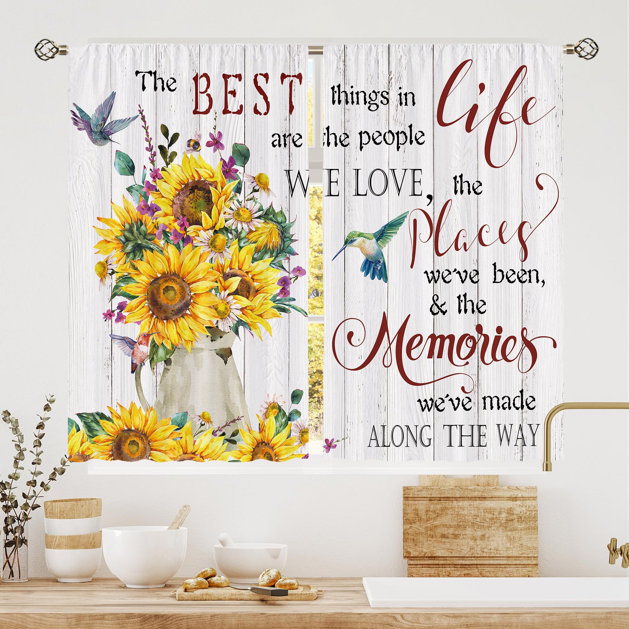 Floral Kitchen Curtains Daisy Rustic Vintage Flower Inspirational Small Short Cafe Window Curtains