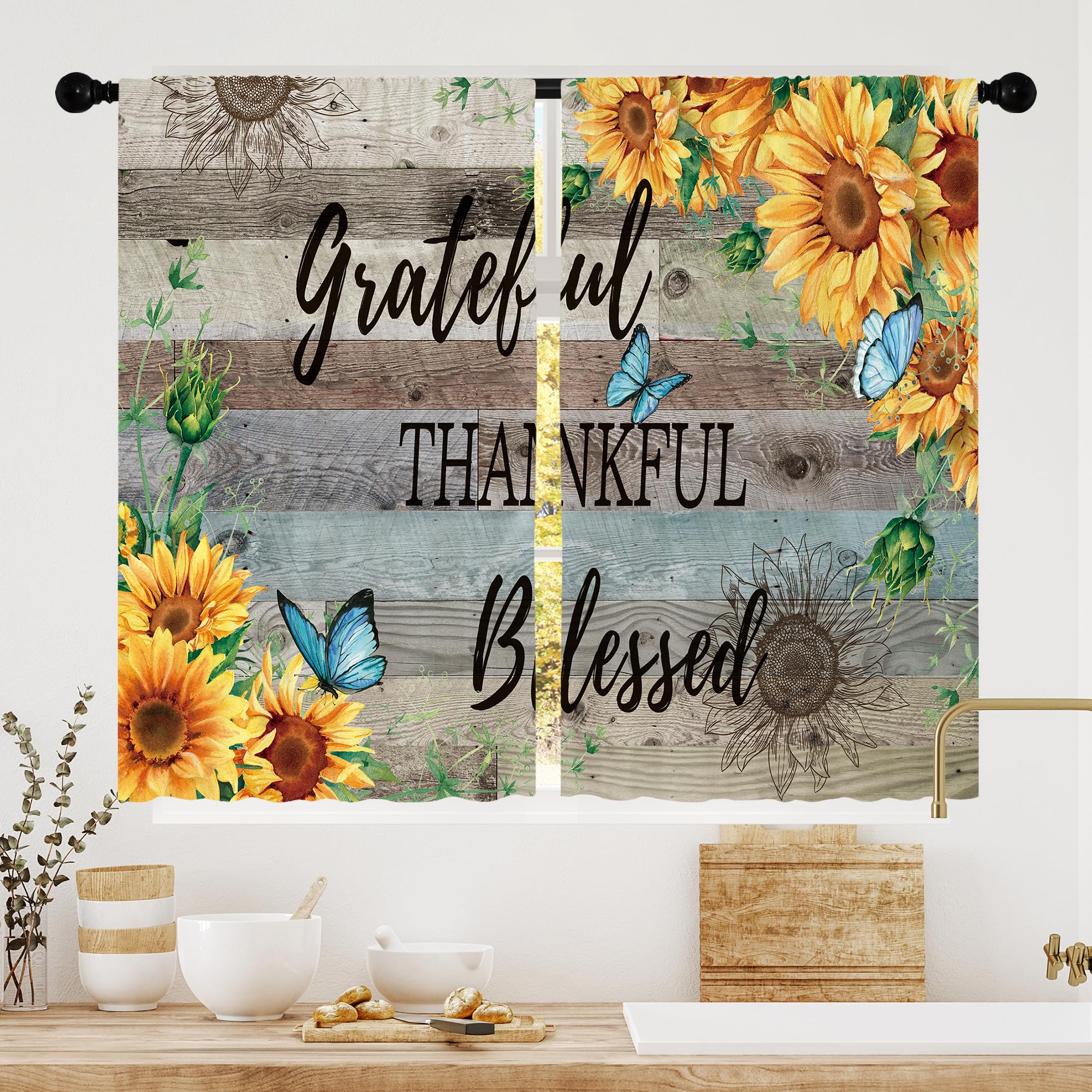 Floral Kitchen Curtains Daisy Rustic Vintage Flower Inspirational Small Short Cafe Window Curtains