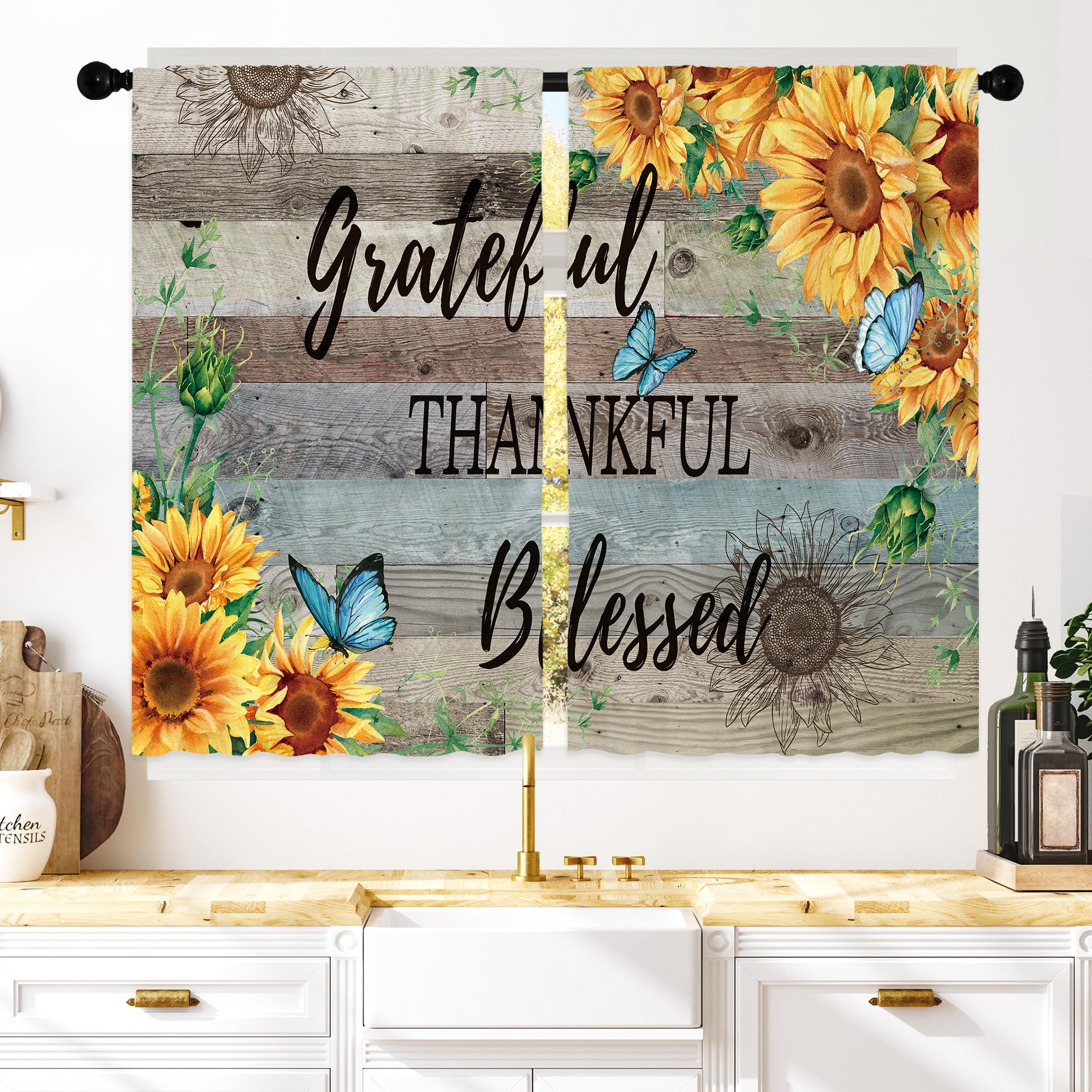 Floral Kitchen Curtains Daisy Rustic Vintage Flower Inspirational Small Short Cafe Window Curtains