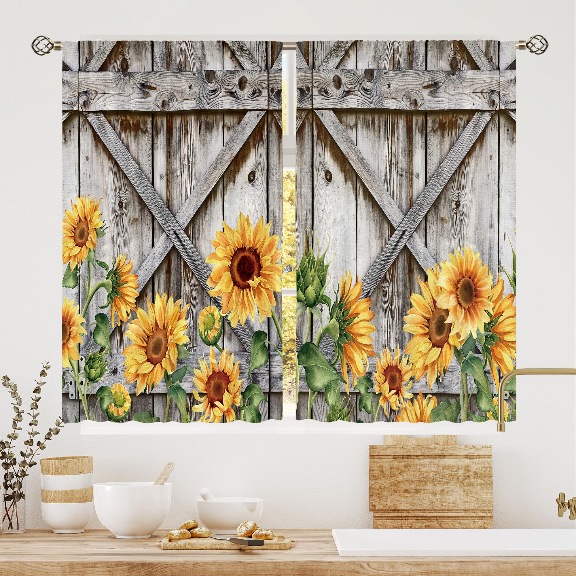 Floral Kitchen Curtains Daisy Rustic Vintage Flower Inspirational Small Short Cafe Window Curtains