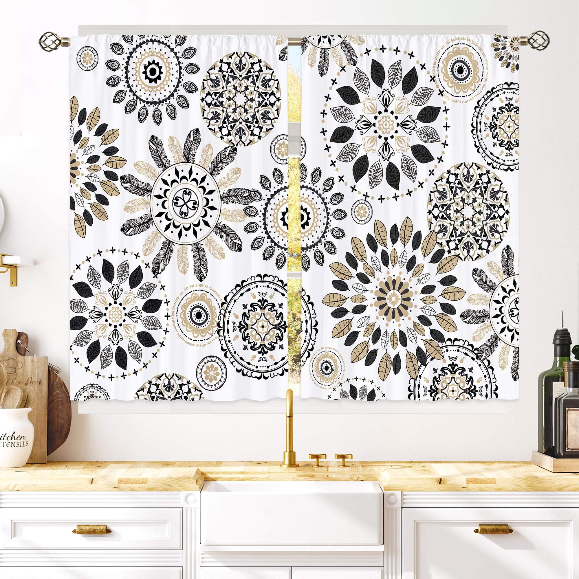Floral Kitchen Curtains Daisy Rustic Vintage Flower Inspirational Small Short Cafe Window Curtains