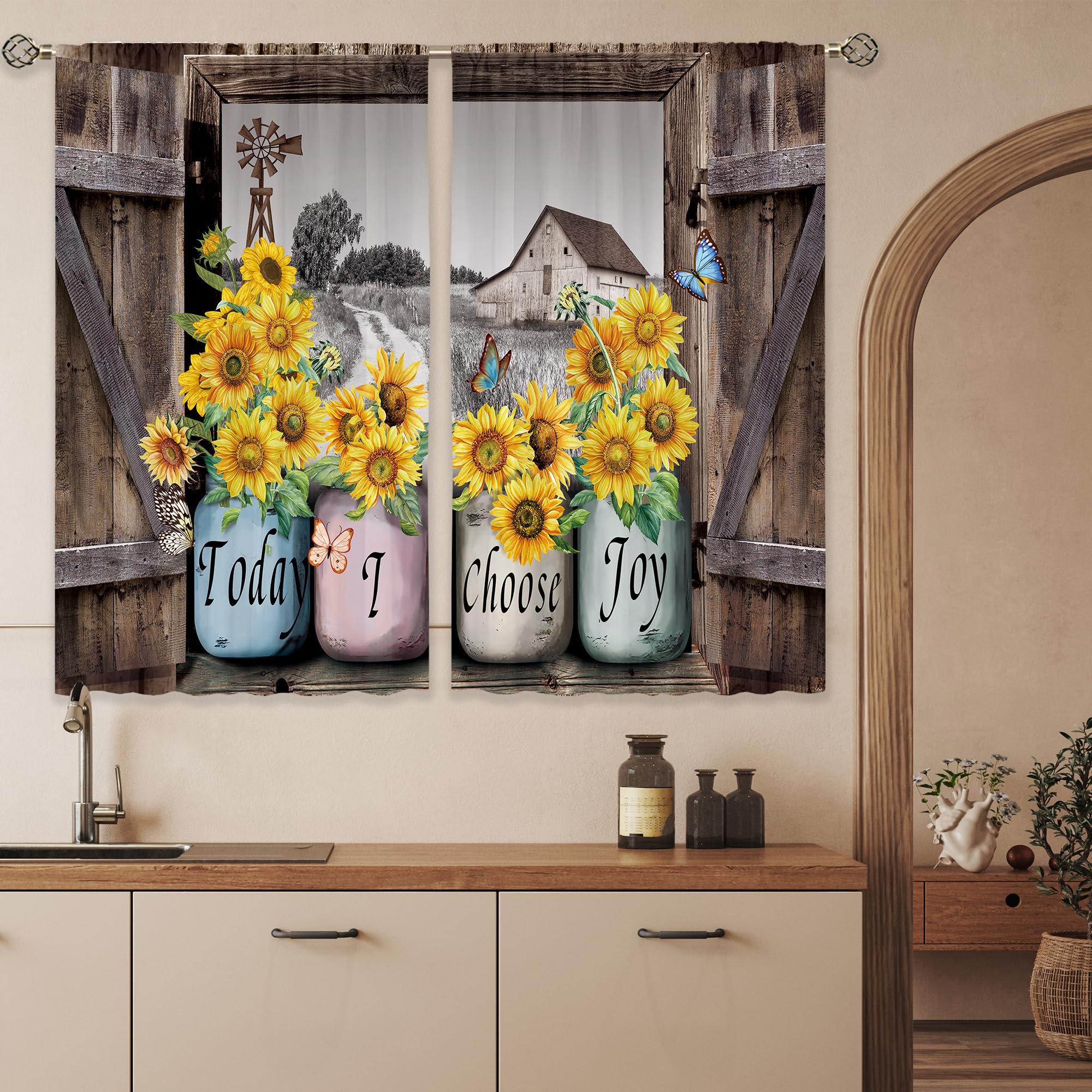 Floral Kitchen Curtains Daisy Rustic Vintage Flower Inspirational Small Short Cafe Window Curtains