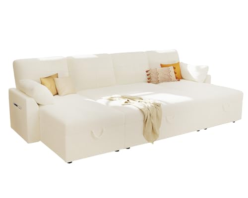 112 Inch Pull Out Sofa Bed with Storage Chaise & 3 Seater, Oversized U Shape Sectional Couch with Pull Out Bed,