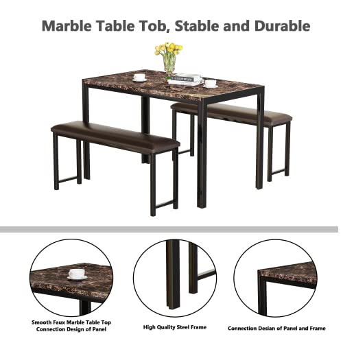4 Pieces Dining Table Set, Industrial Dining Table with Bench and Chairs, Table Set with Storage Rack
