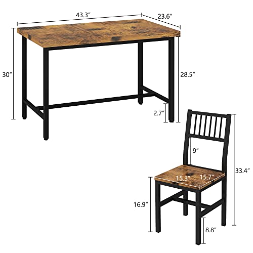 4 Pieces Dining Table Set, Industrial Dining Table with Bench and Chairs, Table Set with Storage Rack