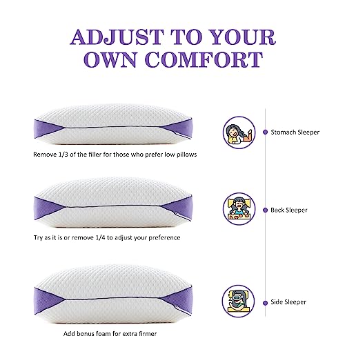 Adjustable Shredded Memory Foam Pillows Queen Size, Cooling Bed Pillows for Side Stomach & Back Sleepers, 2 Packs 20"x28"