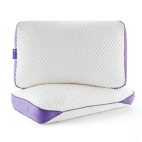 Adjustable Shredded Memory Foam Pillows Queen Size, Cooling Bed Pillows for Side Stomach & Back Sleepers, 2 Packs 20"x28"