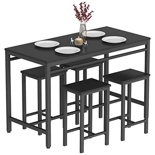 4 Pieces Dining Table Set, Industrial Dining Table with Bench and Chairs, Table Set with Storage Rack