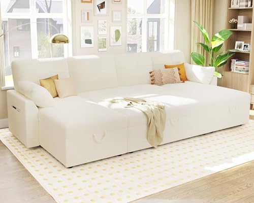 112 Inch Pull Out Sofa Bed with Storage Chaise & 3 Seater, Oversized U Shape Sectional Couch with Pull Out Bed,
