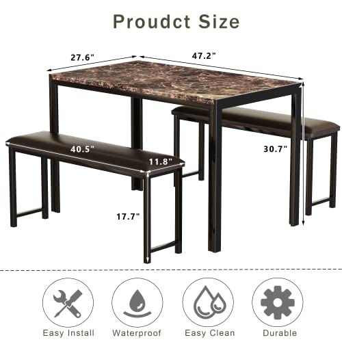 4 Pieces Dining Table Set, Industrial Dining Table with Bench and Chairs, Table Set with Storage Rack